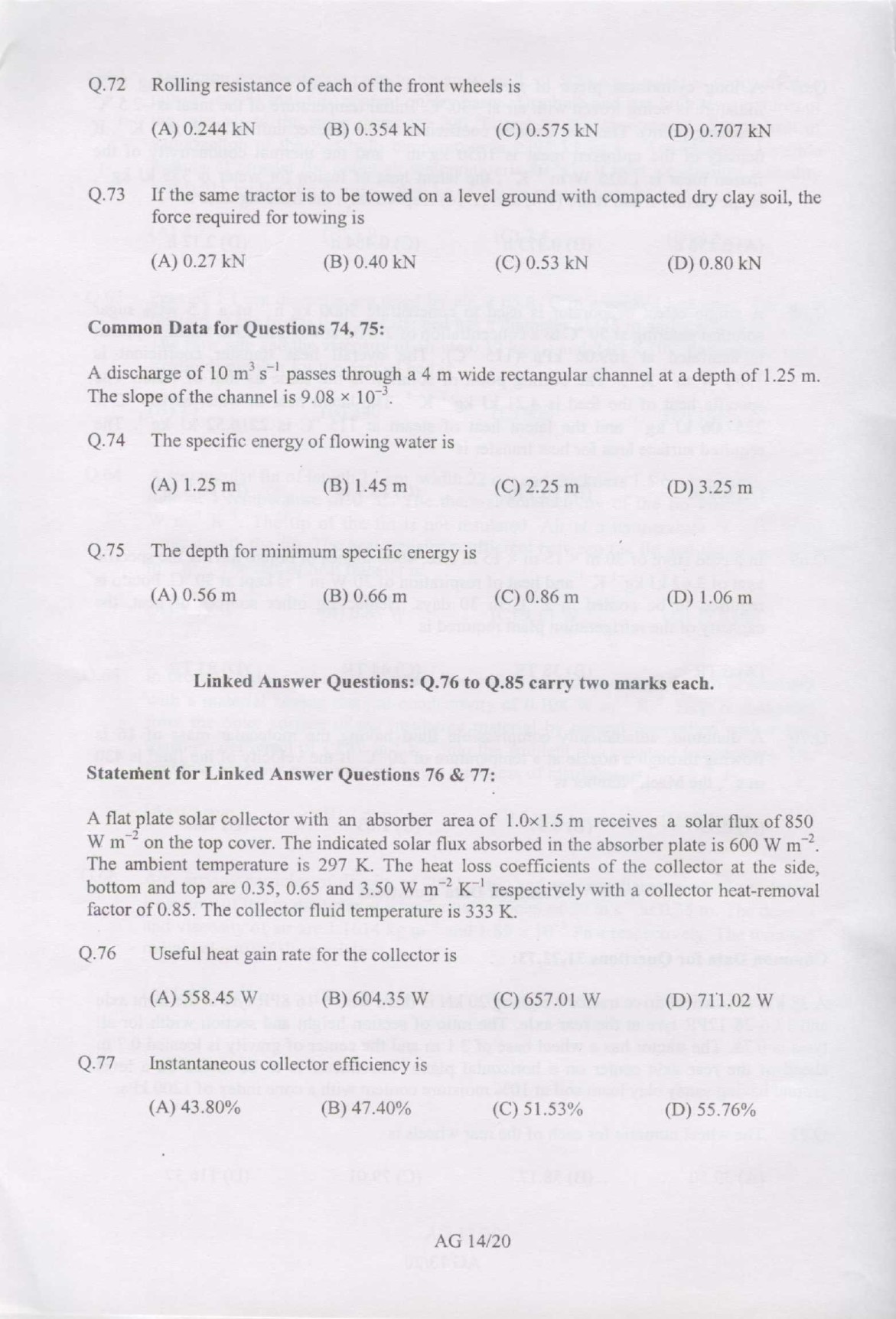 GATE Exam Question Paper 2007 Agricultural Engineering 14