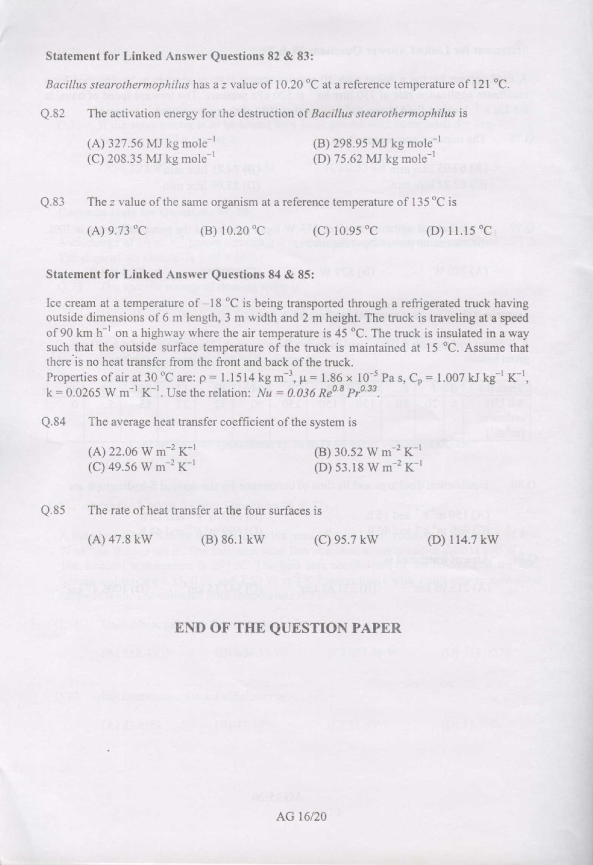 GATE Exam Question Paper 2007 Agricultural Engineering 16