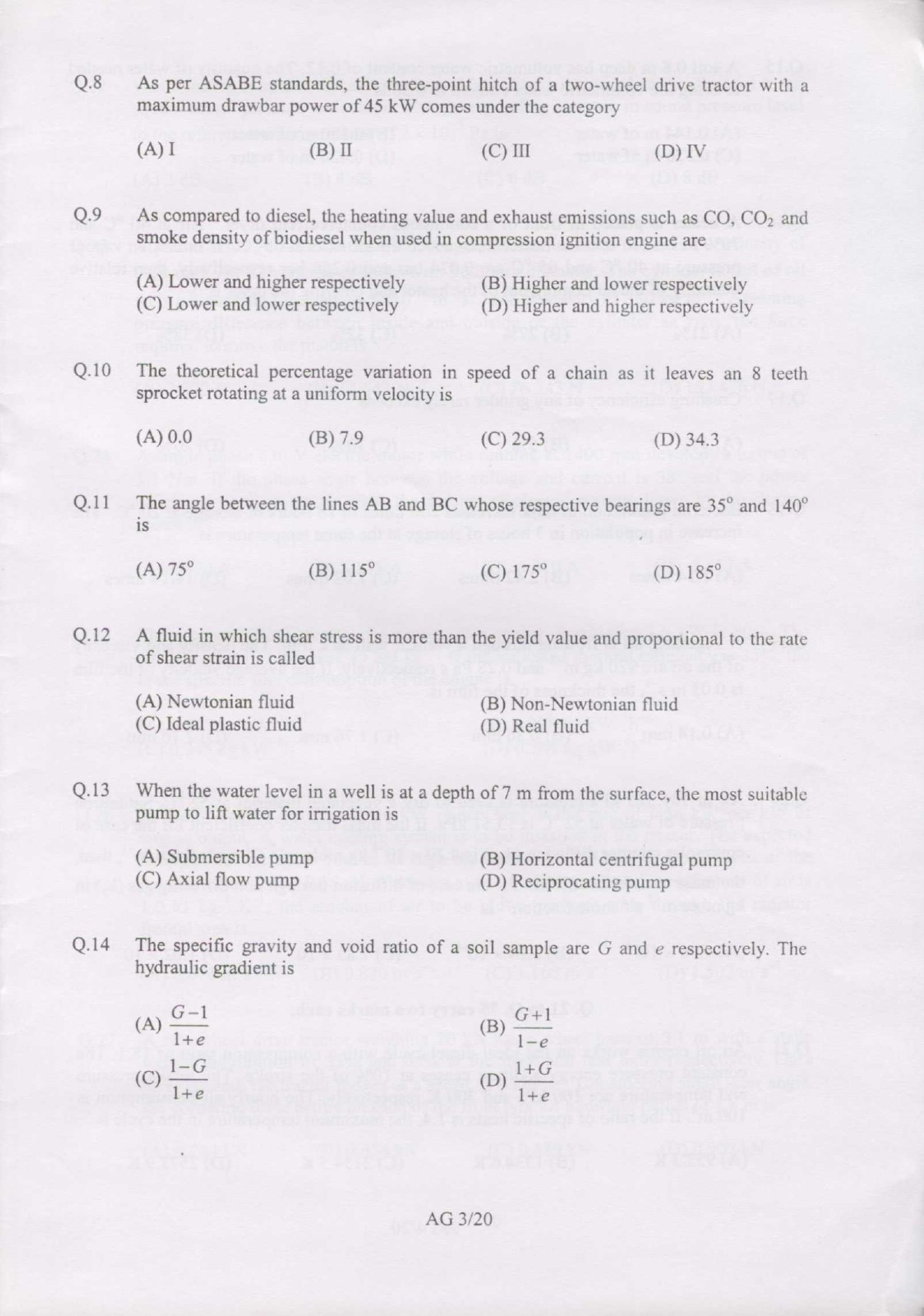 GATE Exam Question Paper 2007 Agricultural Engineering 3