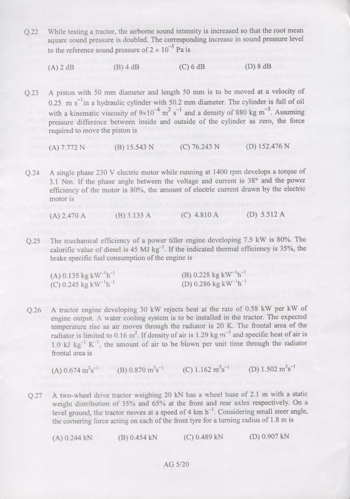 GATE Exam Question Paper 2007 Agricultural Engineering 5