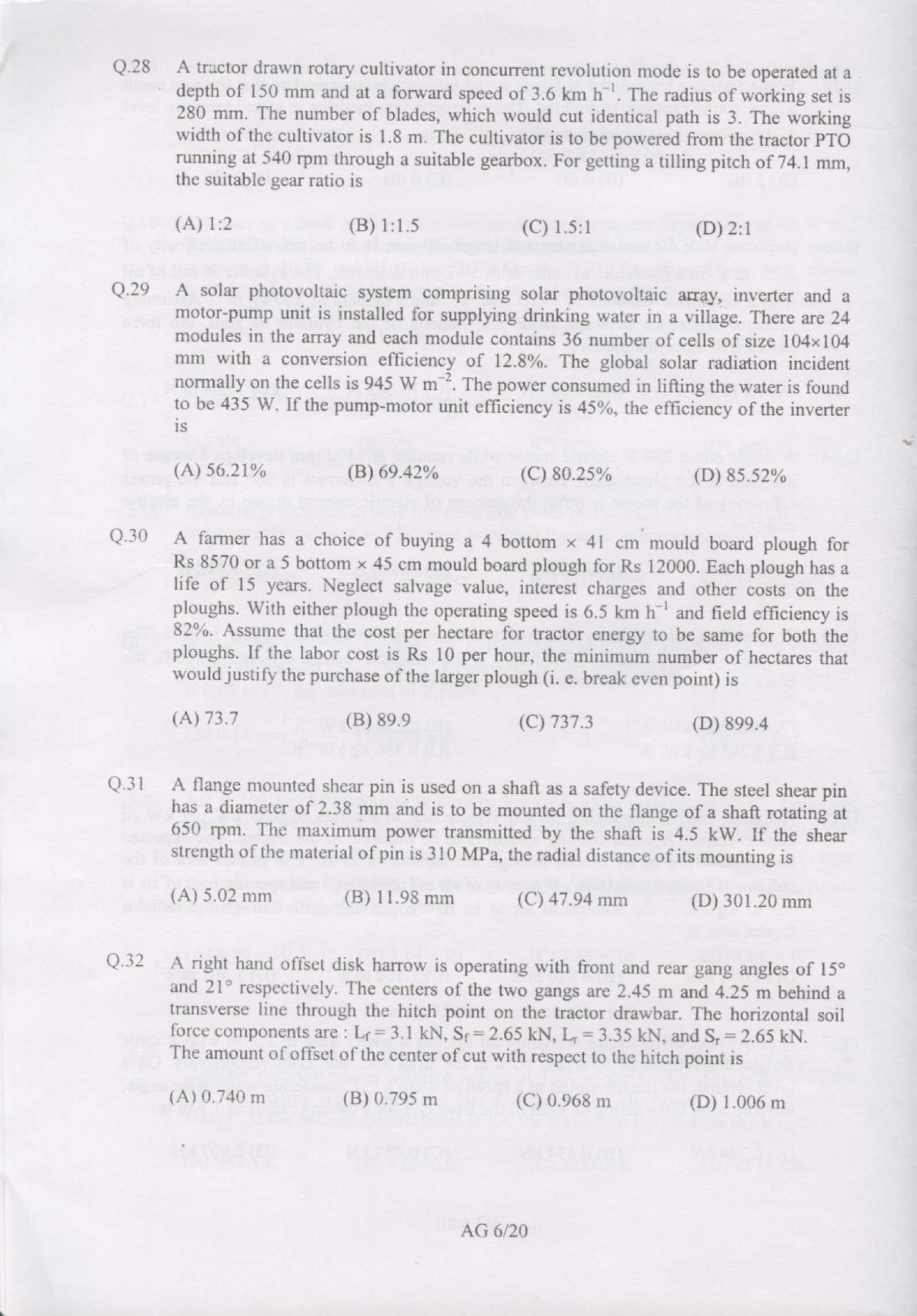 GATE Exam Question Paper 2007 Agricultural Engineering 6