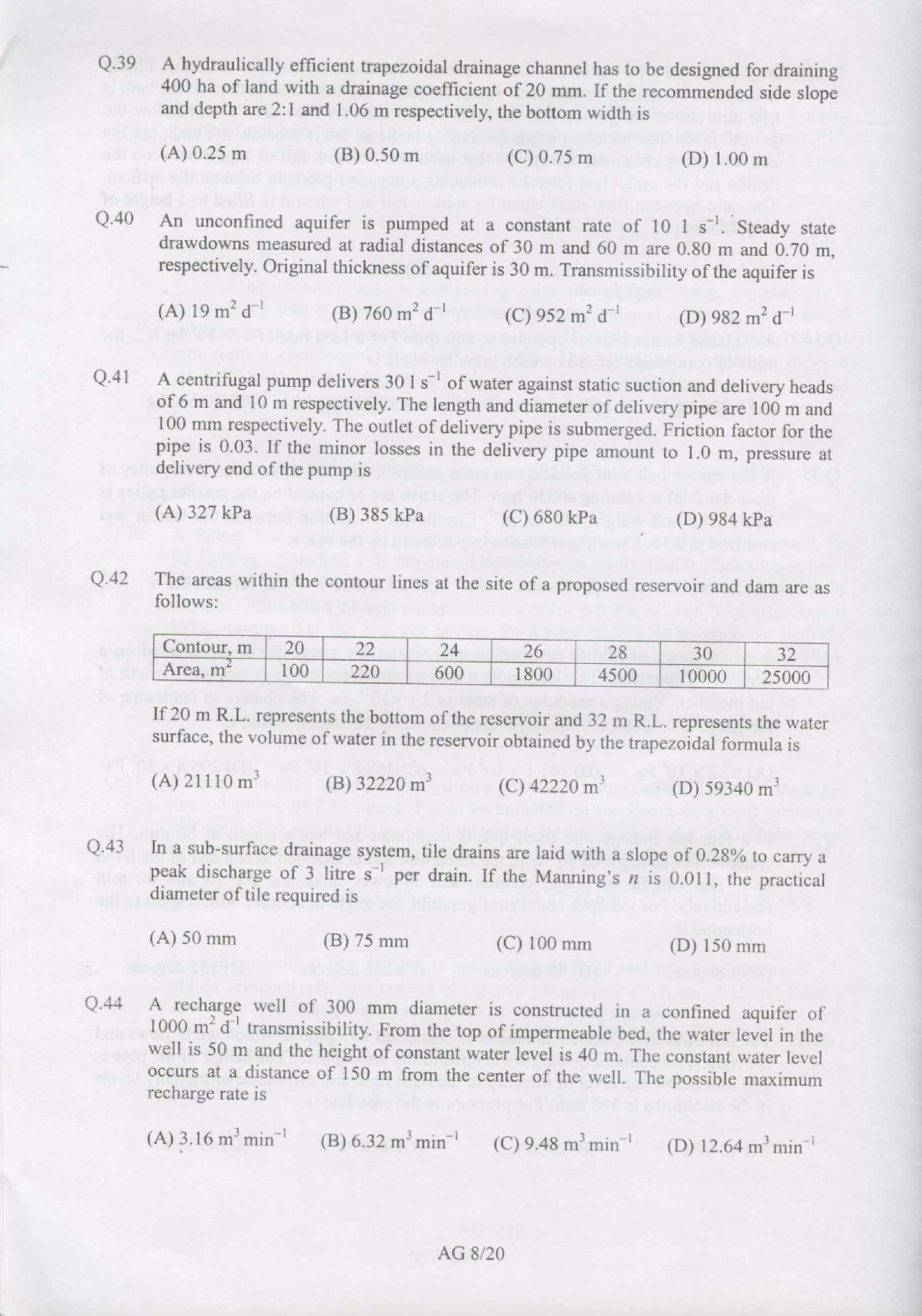 GATE Exam Question Paper 2007 Agricultural Engineering 8