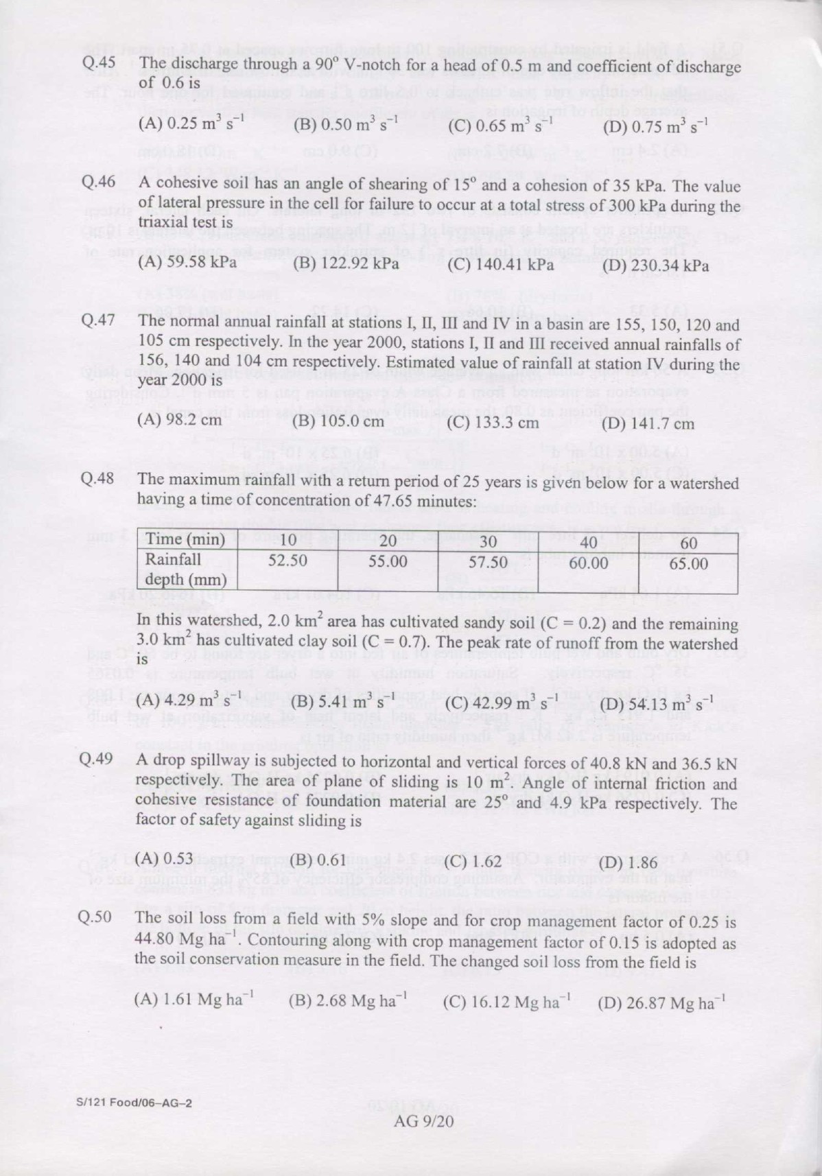 GATE Exam Question Paper 2007 Agricultural Engineering 9