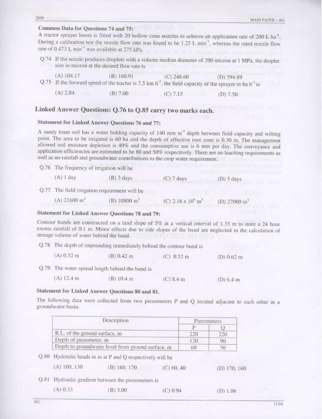 GATE Exam Question Paper 2008 Agricultural Engineering 11