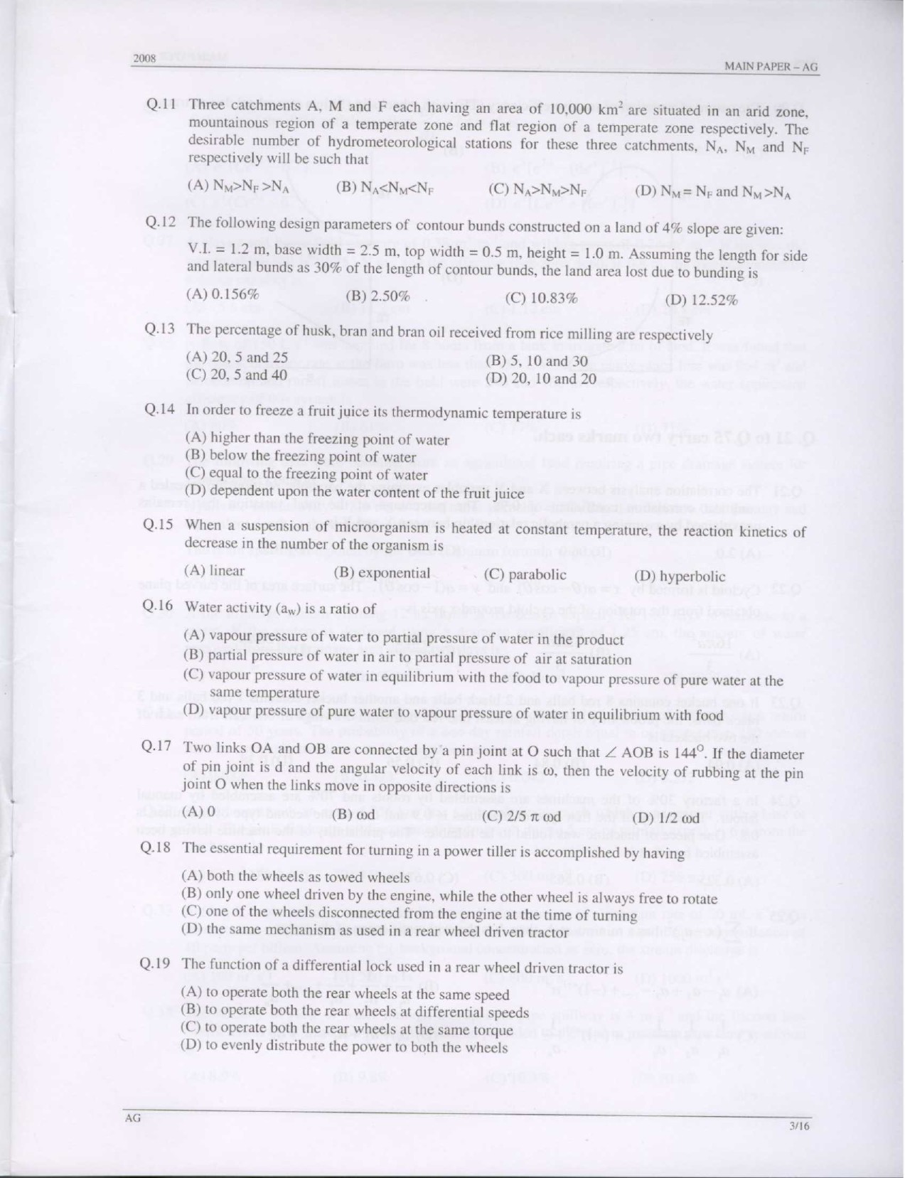 GATE Exam Question Paper 2008 Agricultural Engineering 3