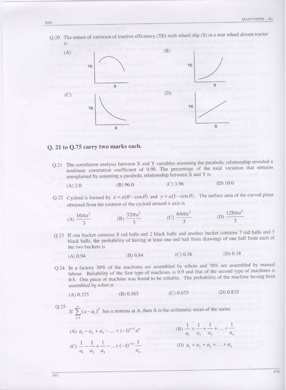 GATE Exam Question Paper 2008 Agricultural Engineering 4