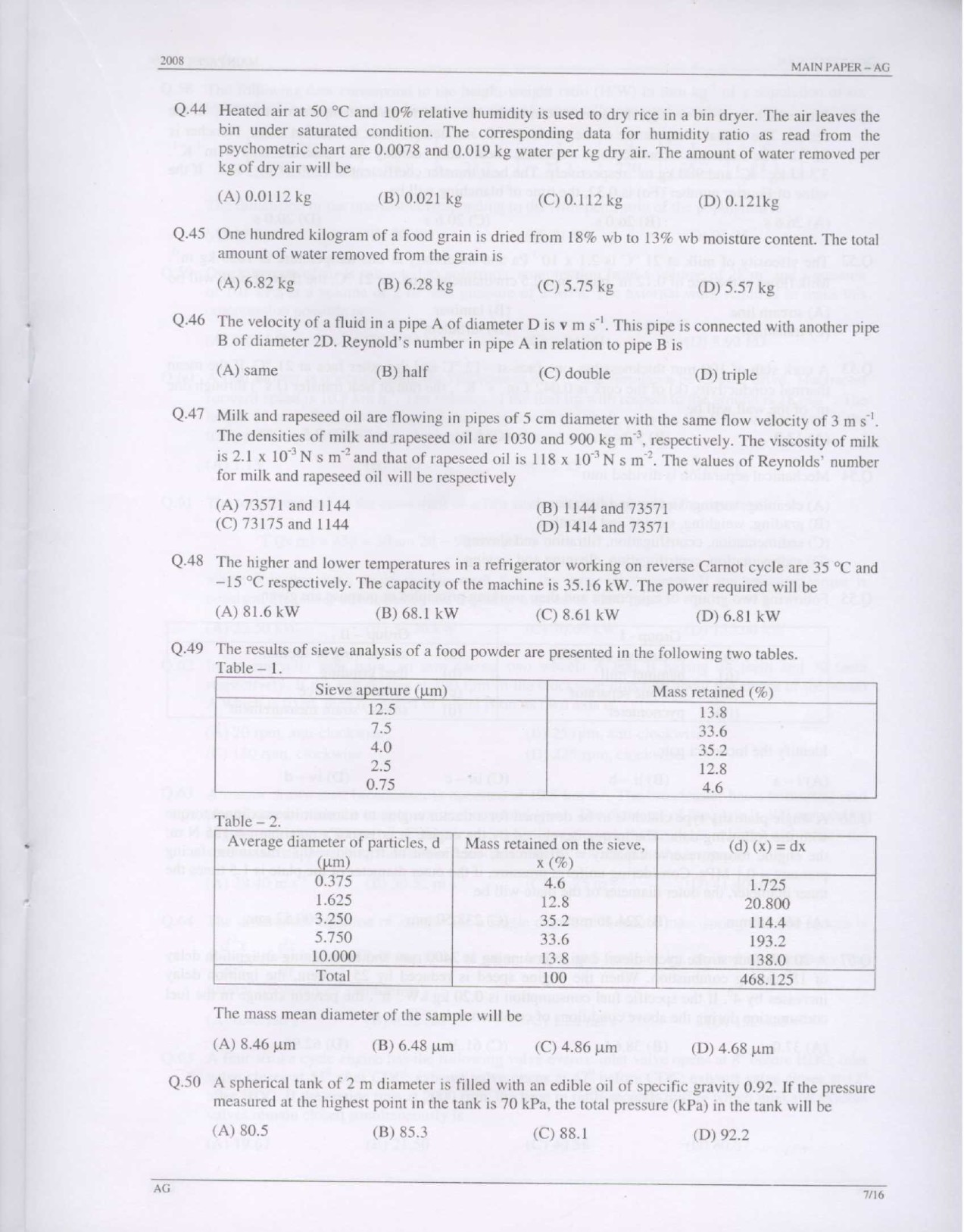 GATE Exam Question Paper 2008 Agricultural Engineering 7