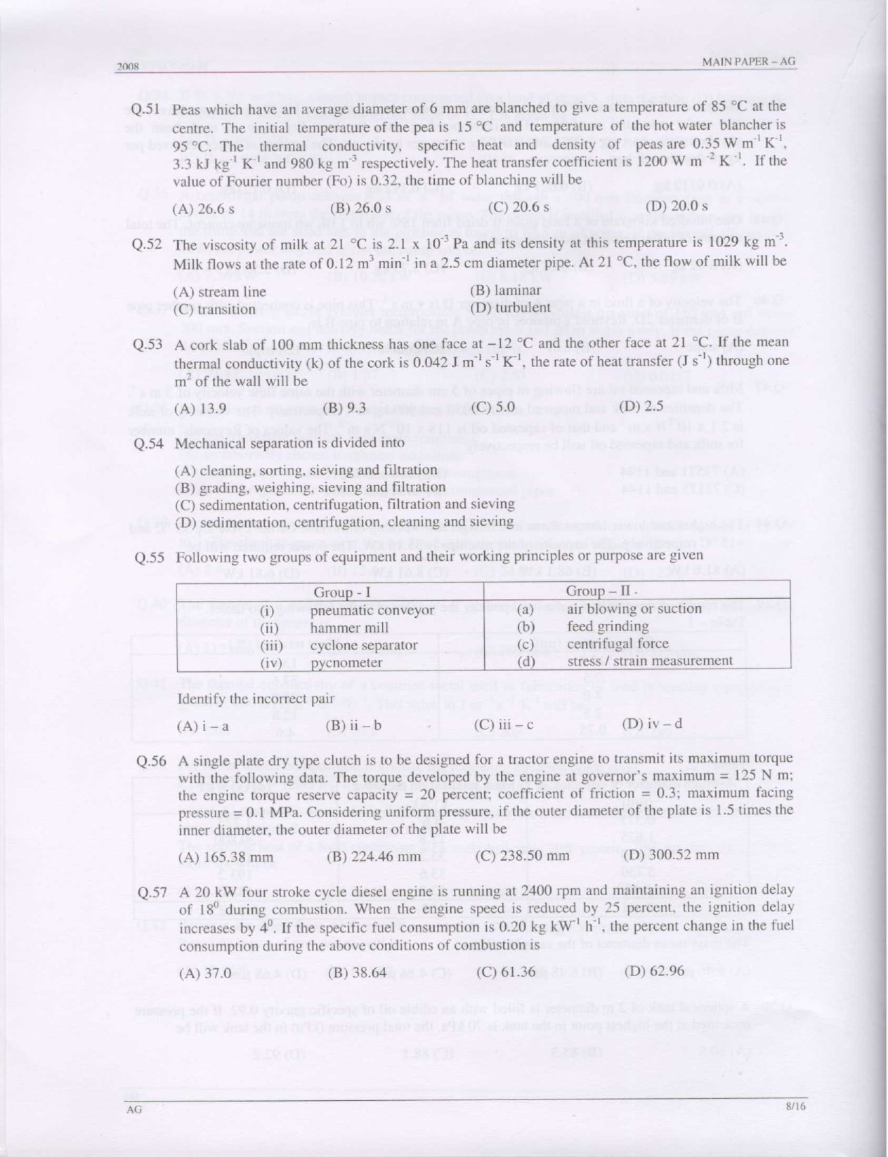 GATE Exam Question Paper 2008 Agricultural Engineering 8