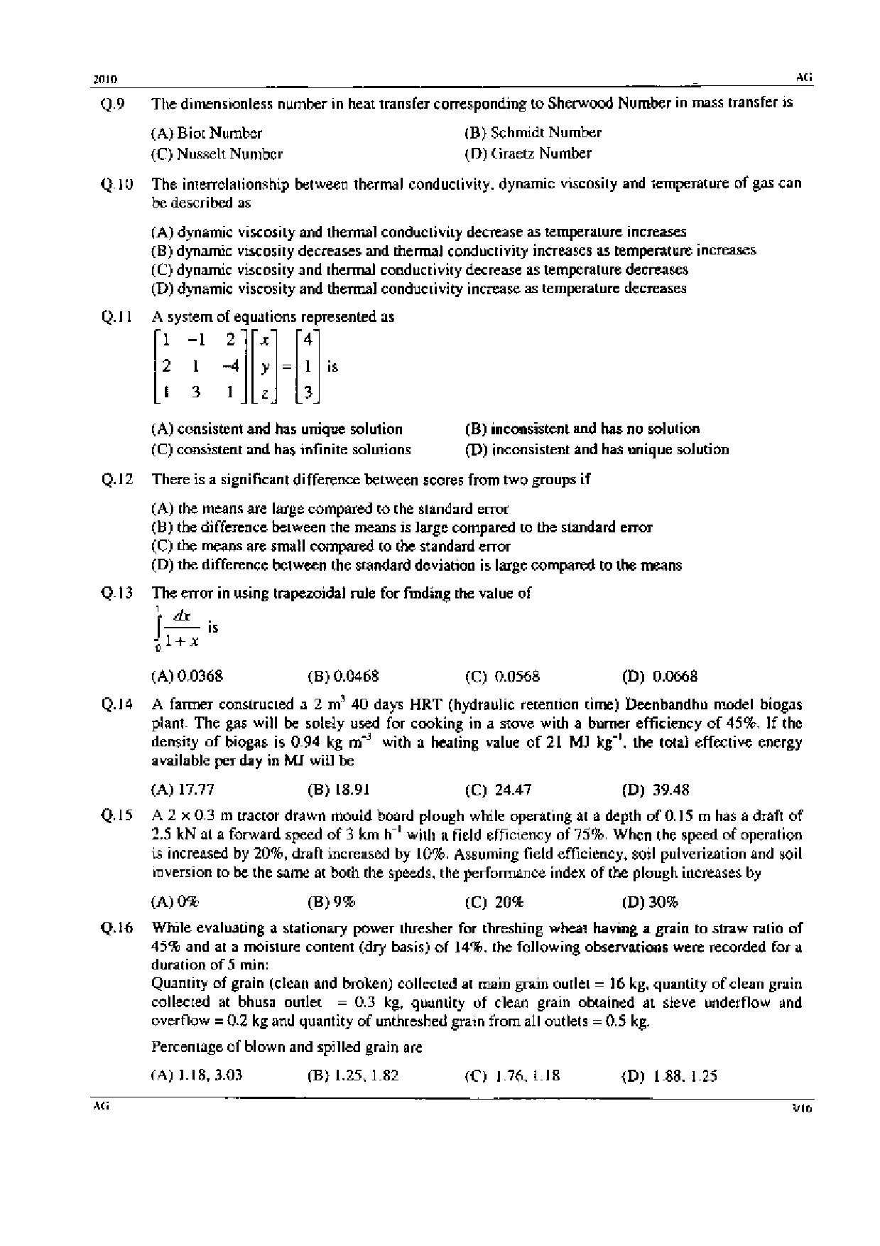GATE Exam Question Paper 2010 Agricultural Engineering 3