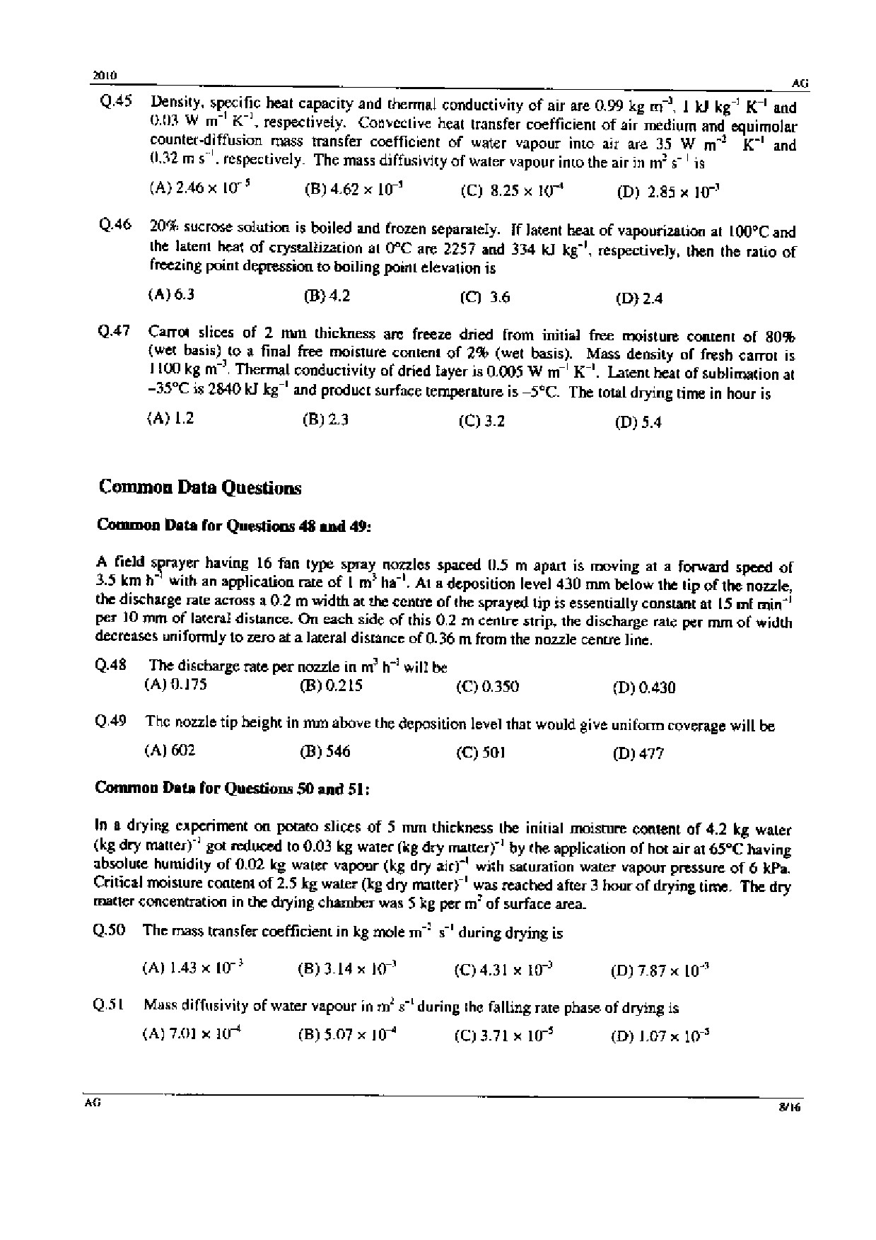 GATE Exam Question Paper 2010 Agricultural Engineering 8