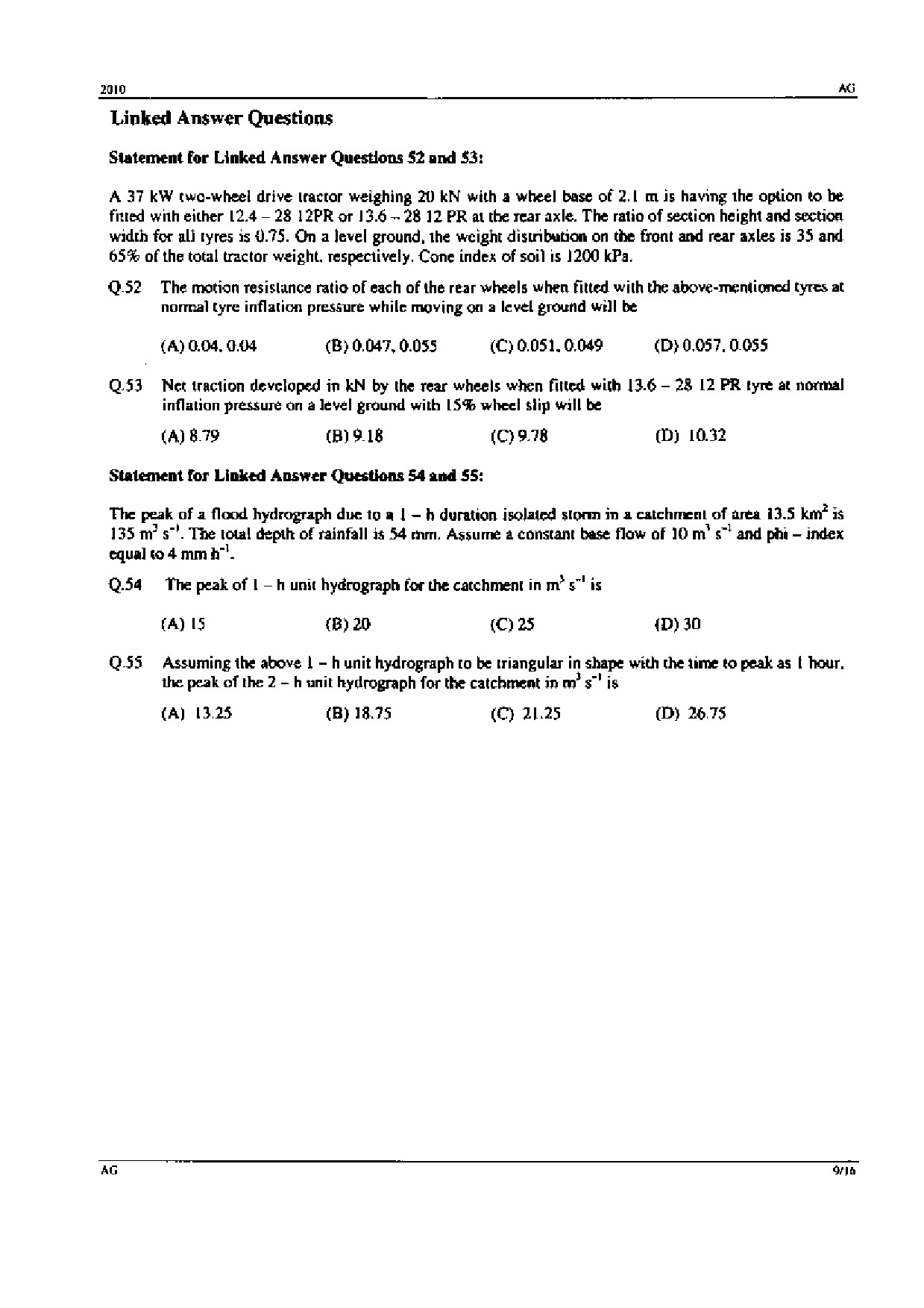 GATE Exam Question Paper 2010 Agricultural Engineering 9