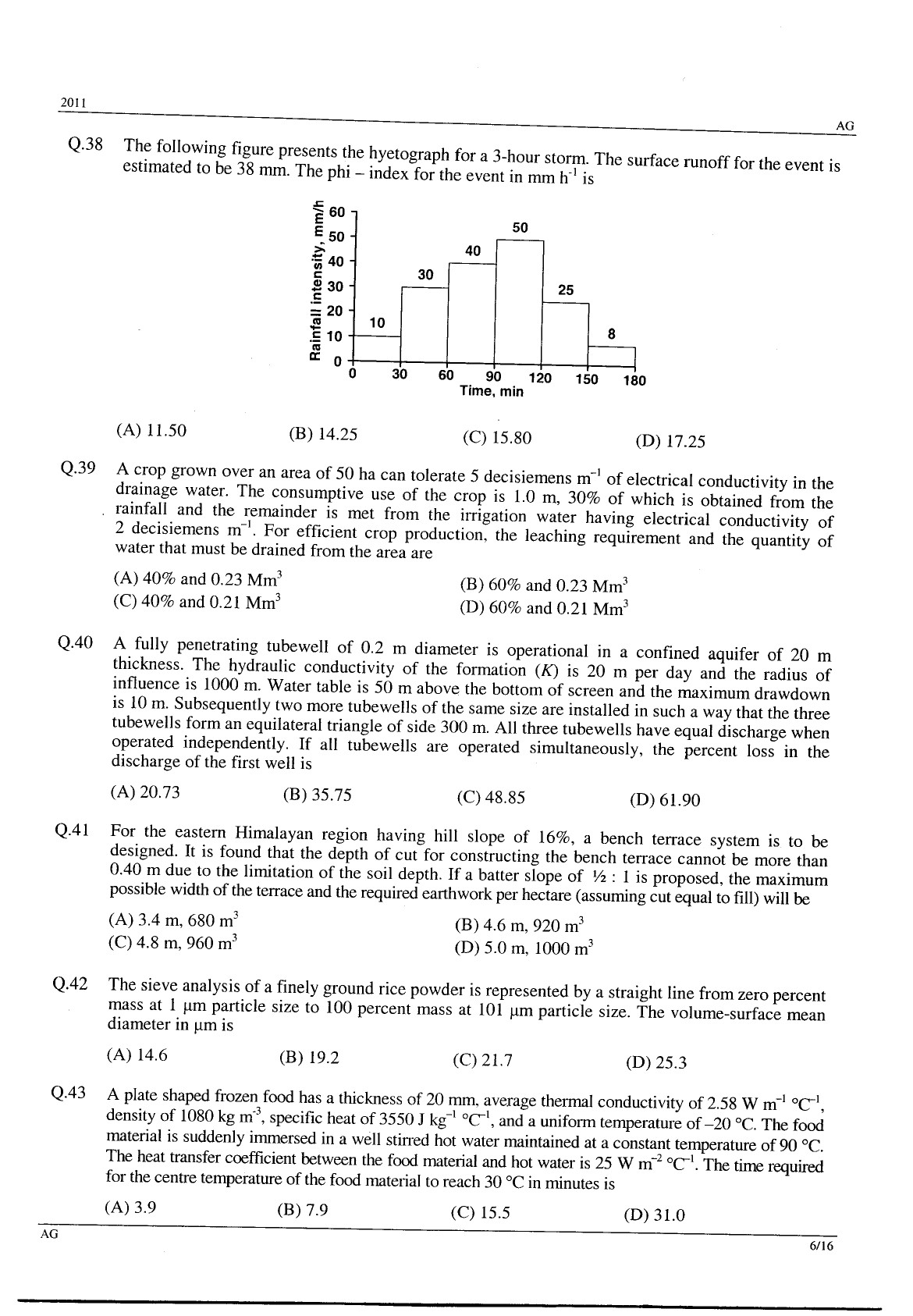 GATE Exam Question Paper 2011 Agricultural Engineering 6