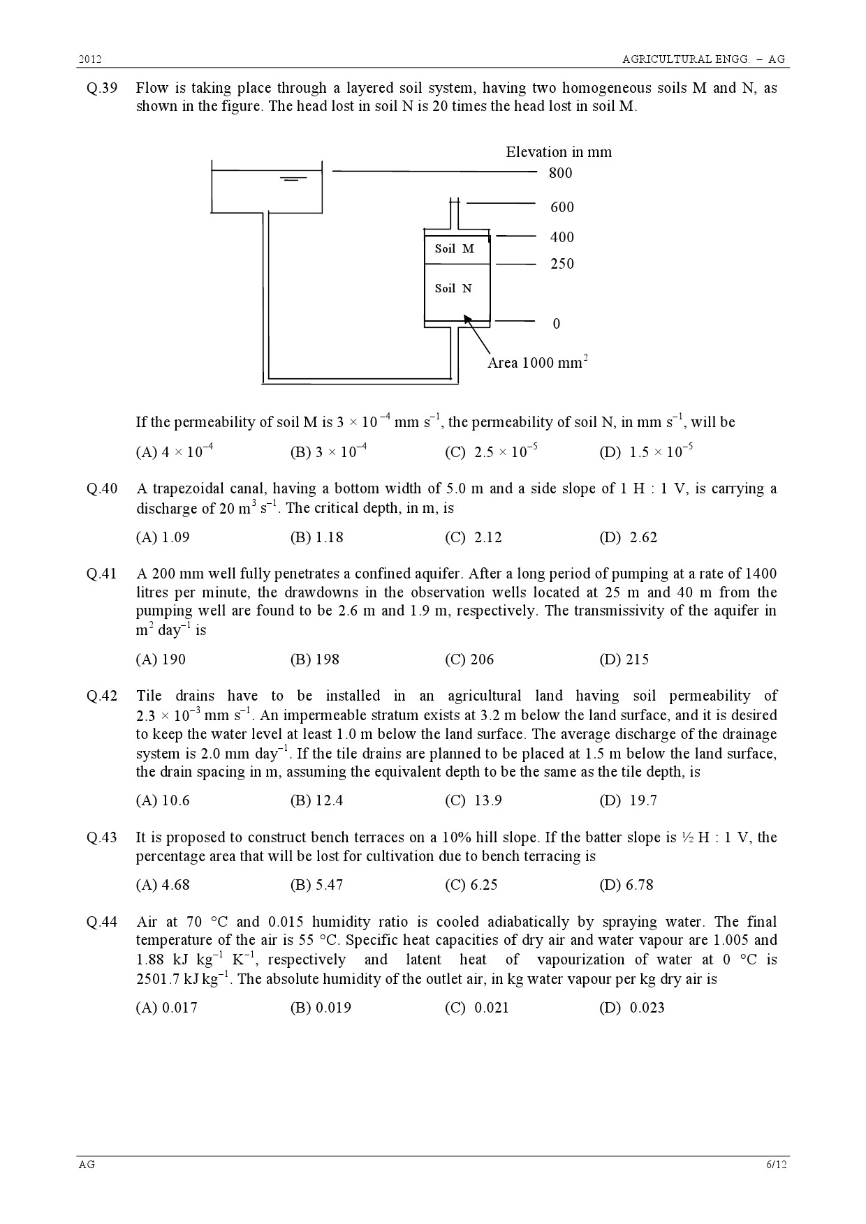 GATE Exam Question Paper 2012 Agricultural Engineering 6