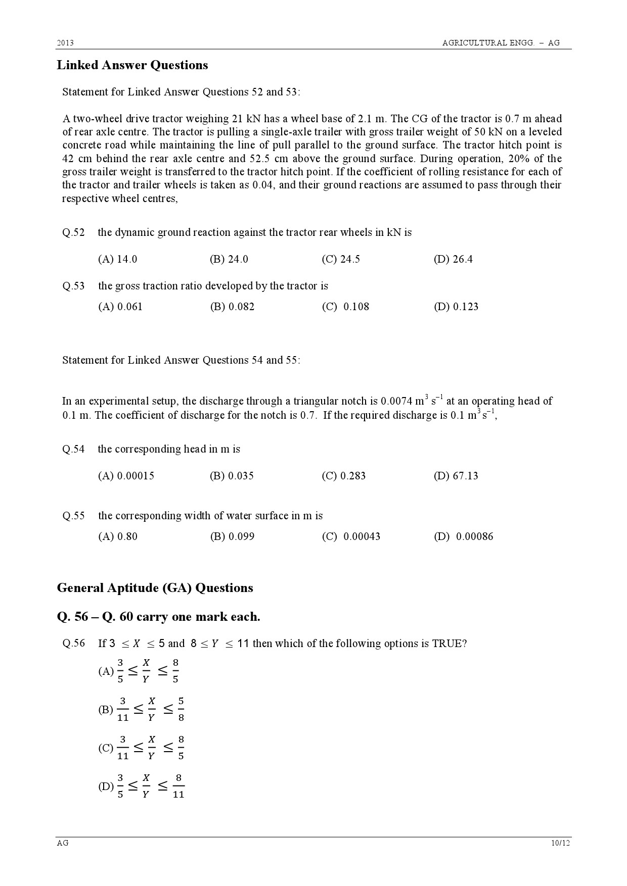 GATE Exam Question Paper 2013 Agricultural Engineering 10