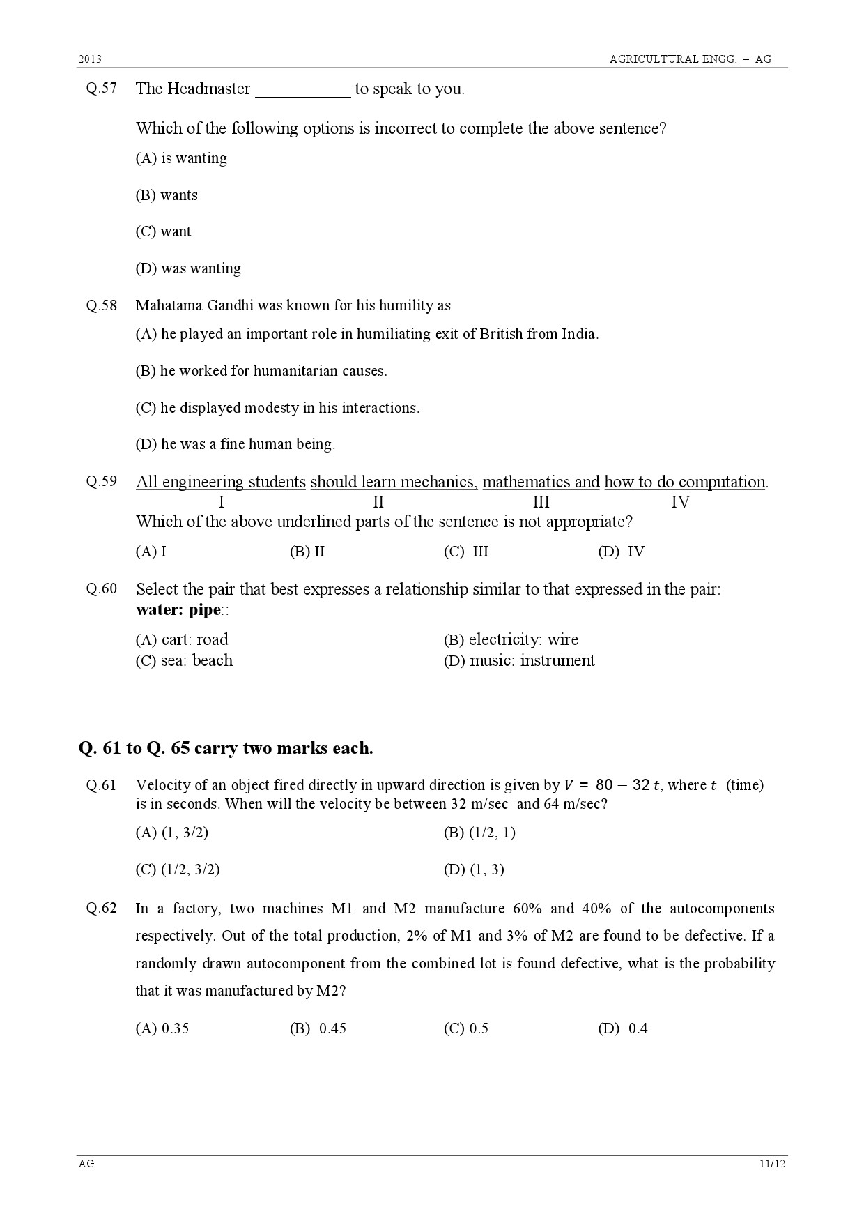 GATE Exam Question Paper 2013 Agricultural Engineering 11