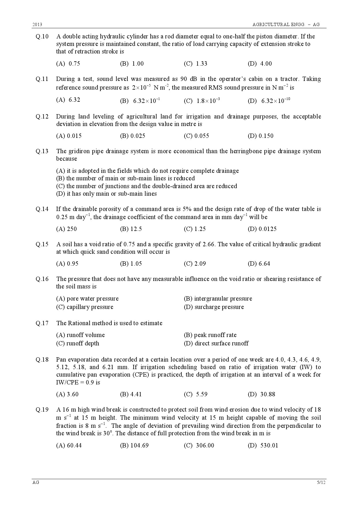 GATE Exam Question Paper 2013 Agricultural Engineering 5