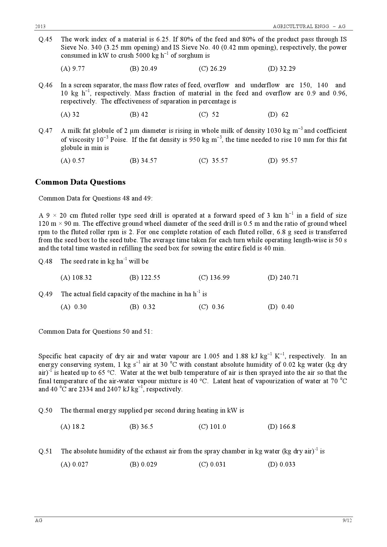 GATE Exam Question Paper 2013 Agricultural Engineering 9