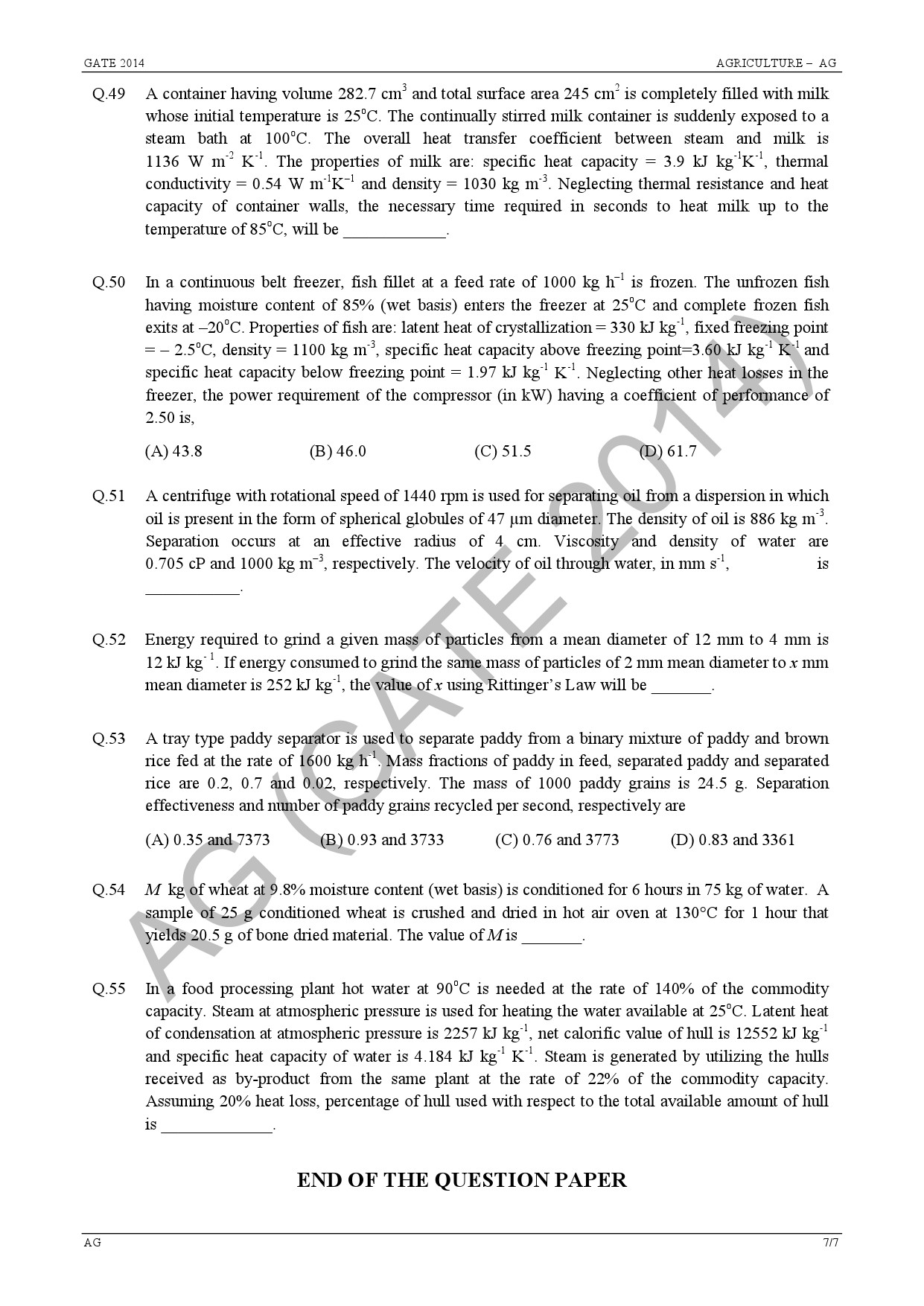 GATE Exam Question Paper 2014 Agricultural Engineering 11