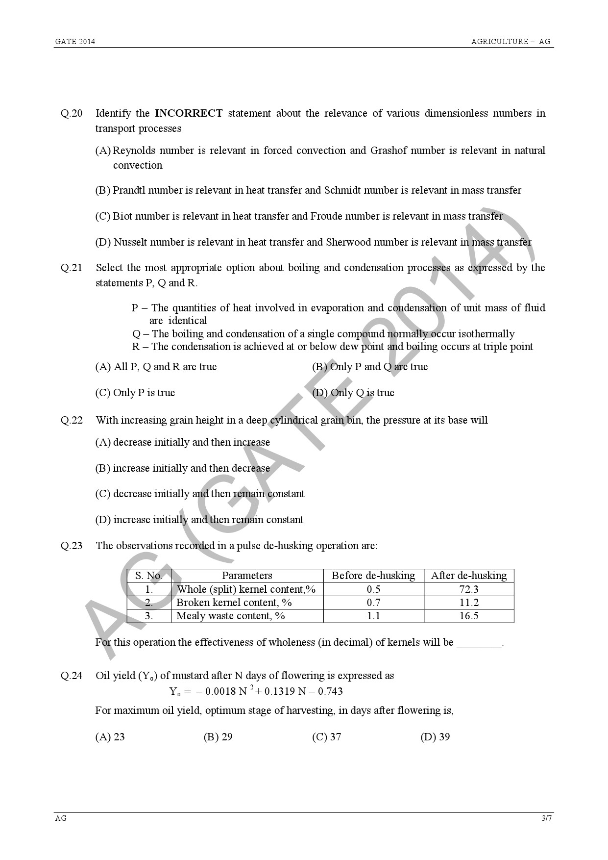 GATE Exam Question Paper 2014 Agricultural Engineering 7