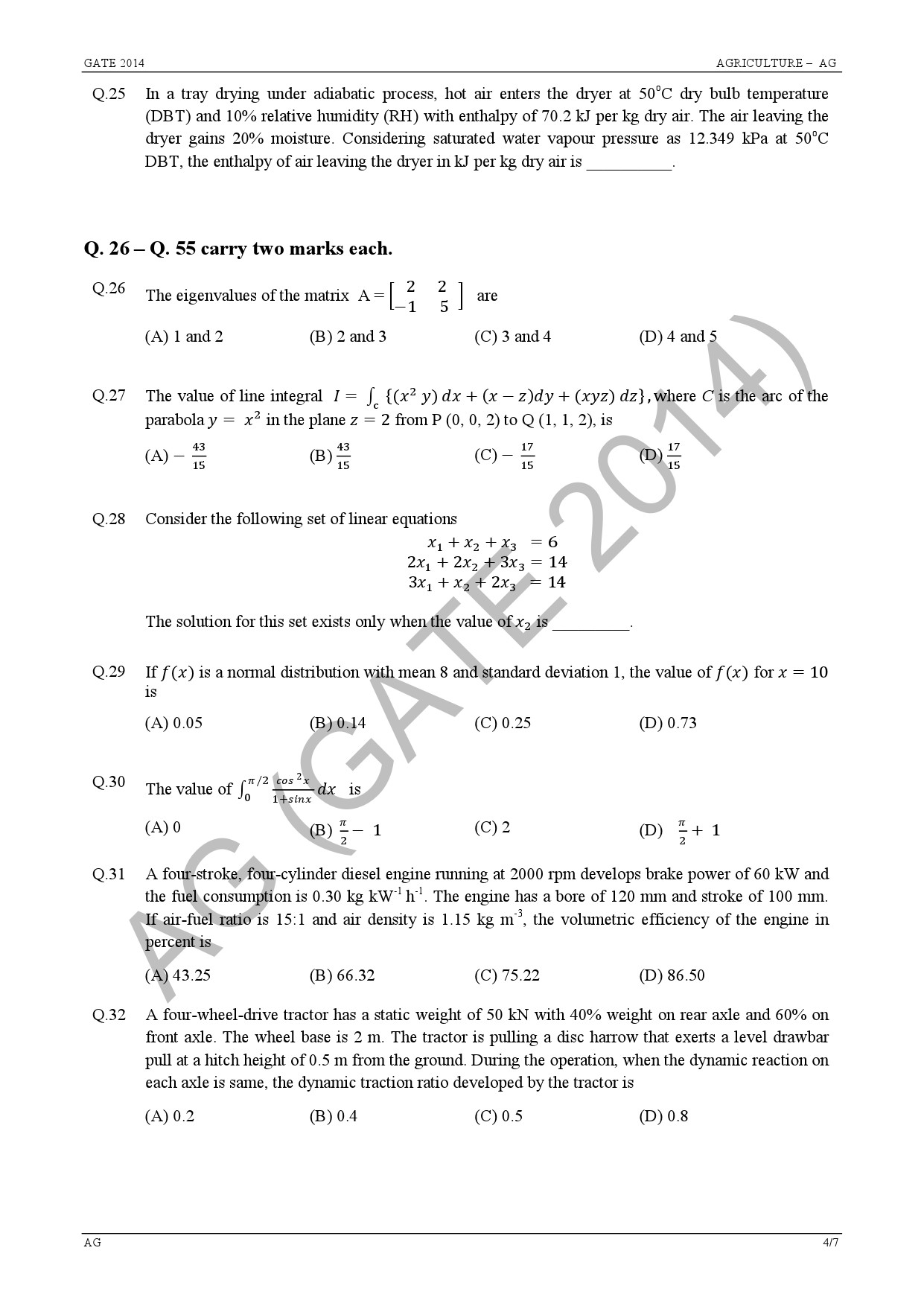GATE Exam Question Paper 2014 Agricultural Engineering 8