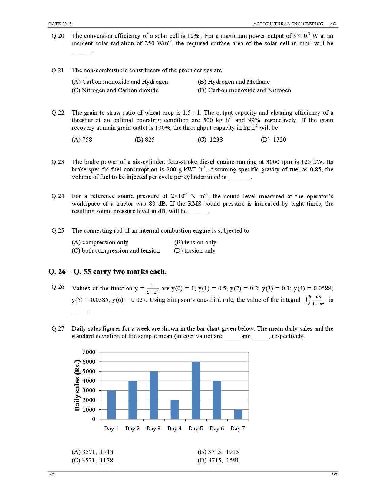 GATE Exam Question Paper 2015 Agricultural Engineering 3
