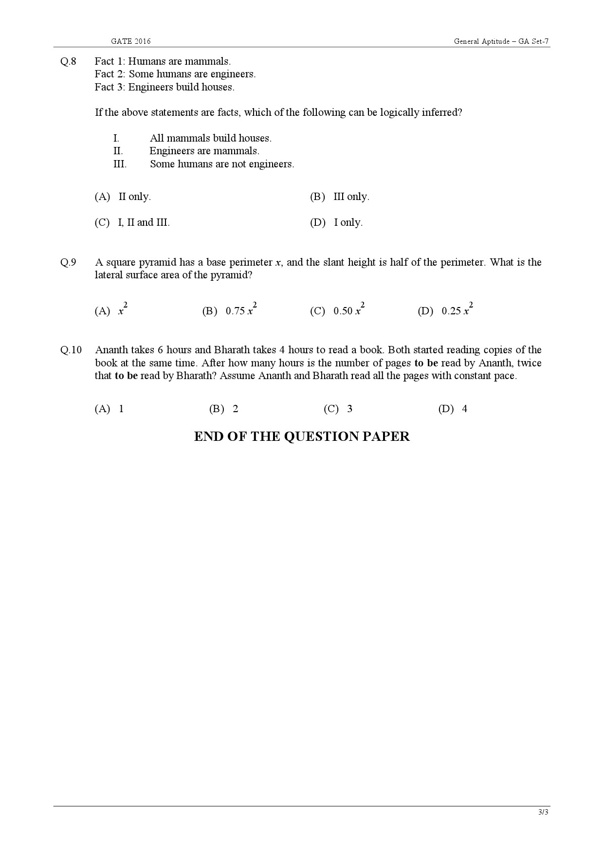 GATE Exam Question Paper 2016 Agricultural Engineering 11