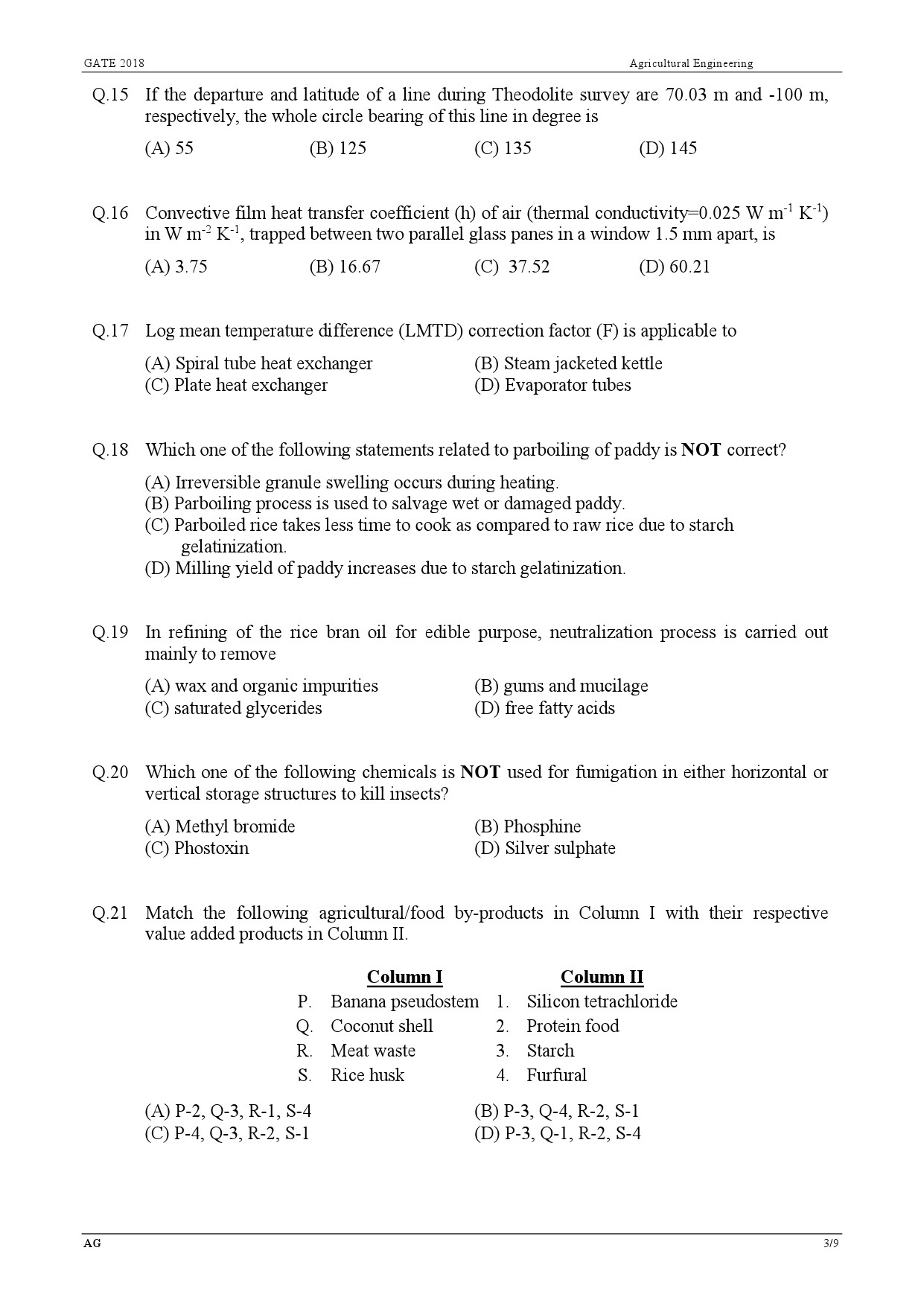 GATE Exam Question Paper 2018 Agricultural Engineering 3