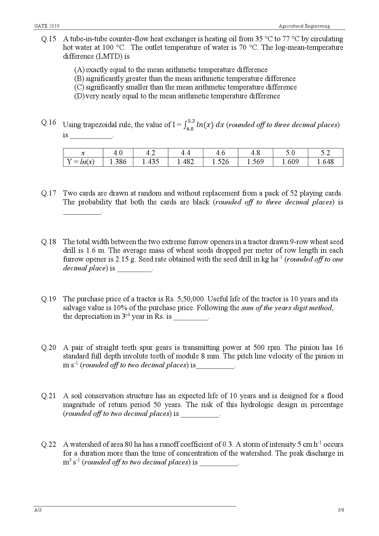 GATE Exam Question Paper 2019 Agricultural Engineering 3
