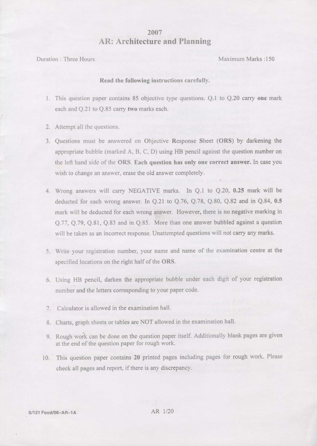 GATE Exam Question Paper 2007 Architecture and Planning 1