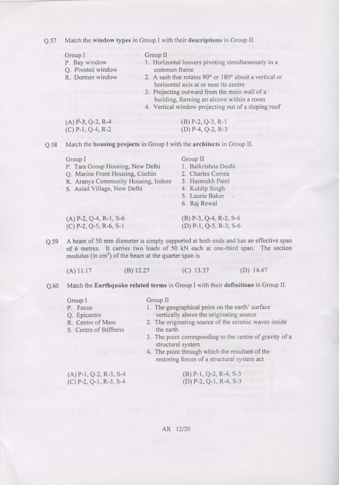 GATE Exam Question Paper 2007 Architecture and Planning 12