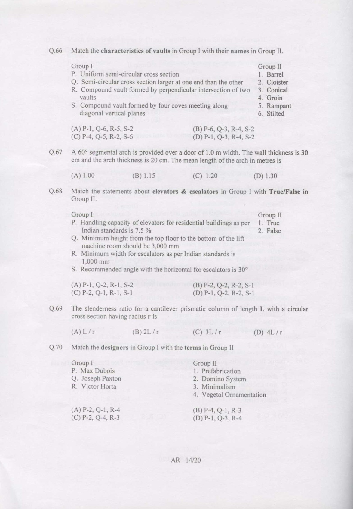 GATE Exam Question Paper 2007 Architecture and Planning 14