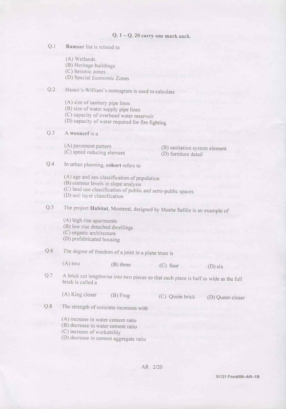 GATE Exam Question Paper 2007 Architecture and Planning 2