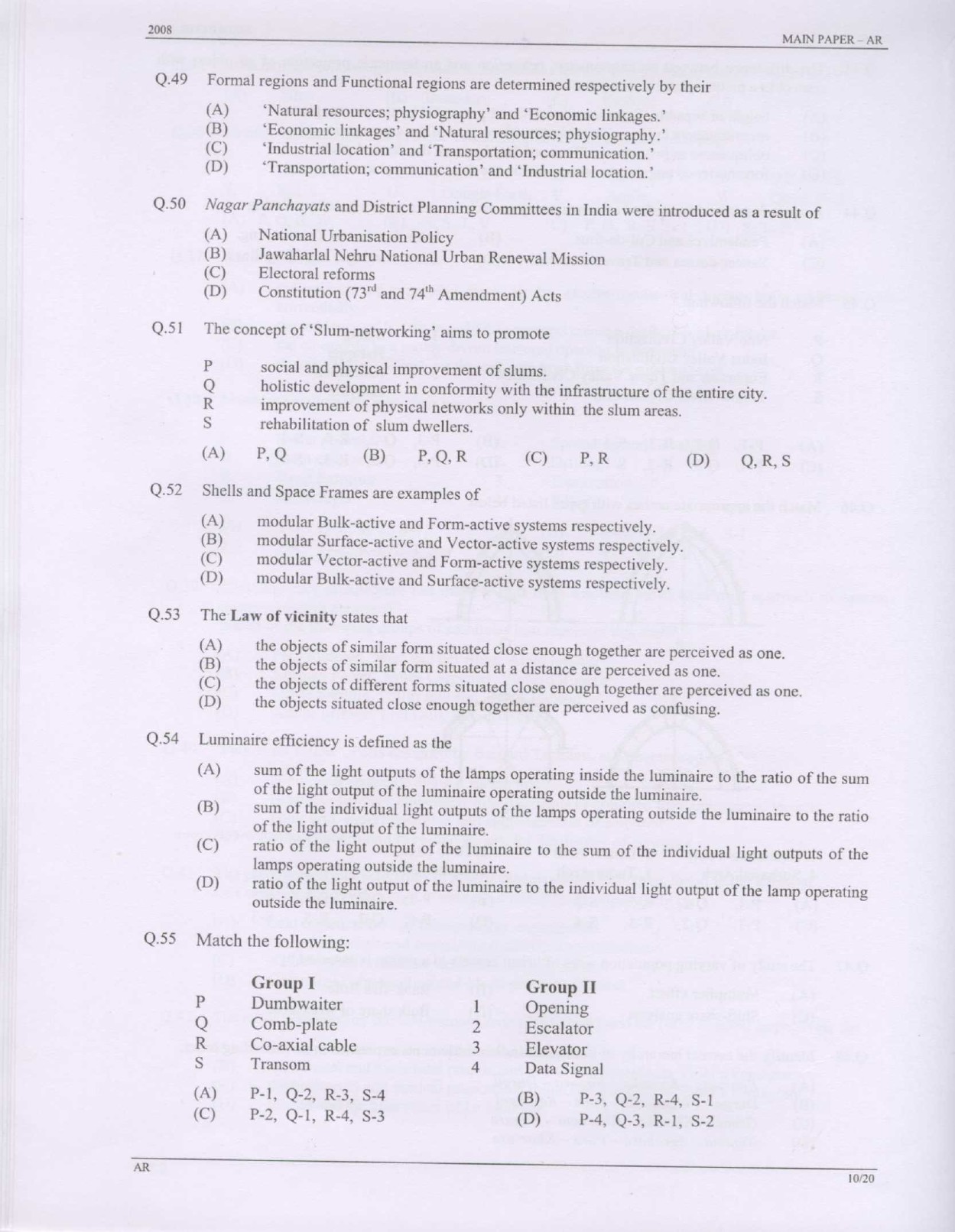 GATE Exam Question Paper 2008 Architecture and Planning 10