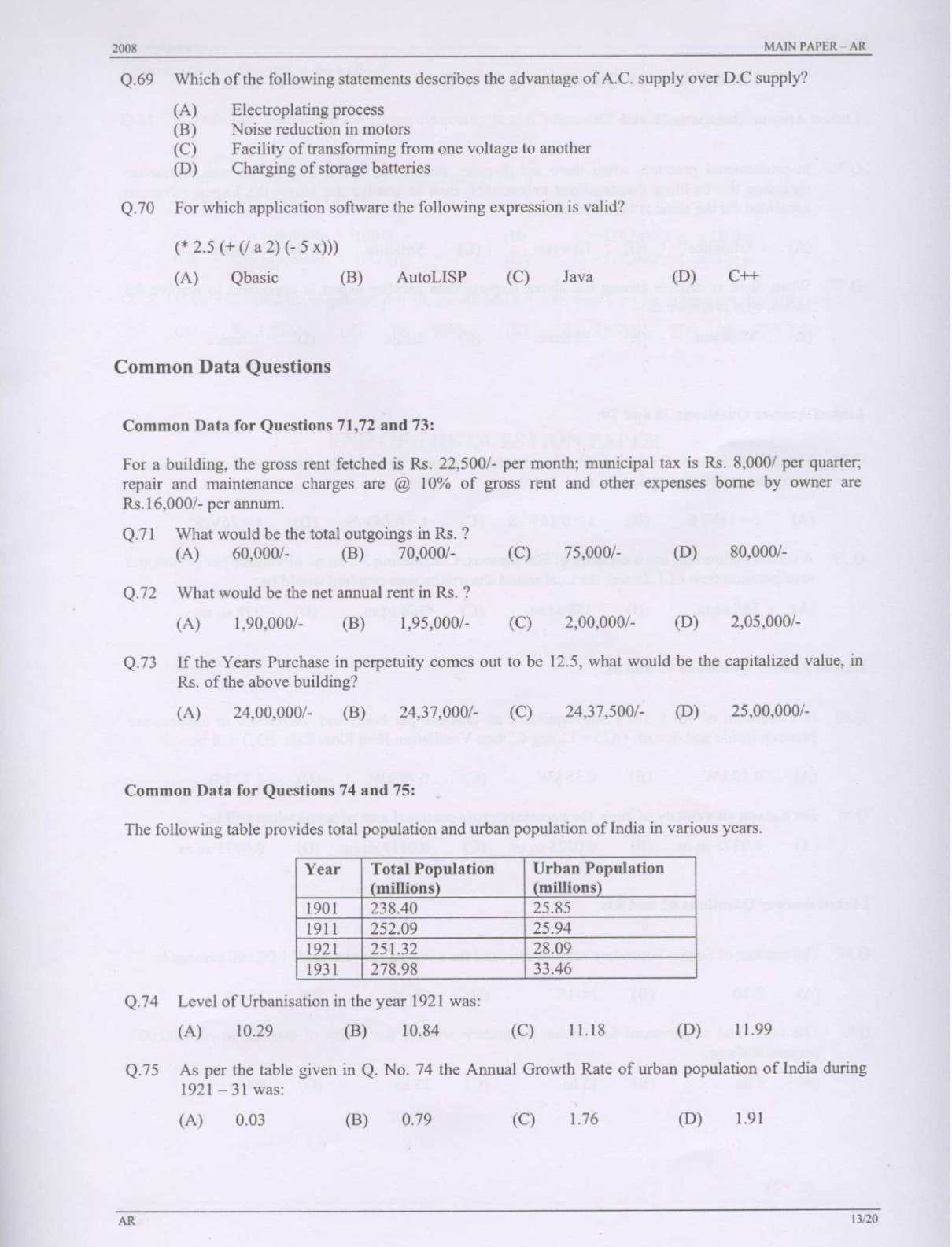 GATE Exam Question Paper 2008 Architecture and Planning 13