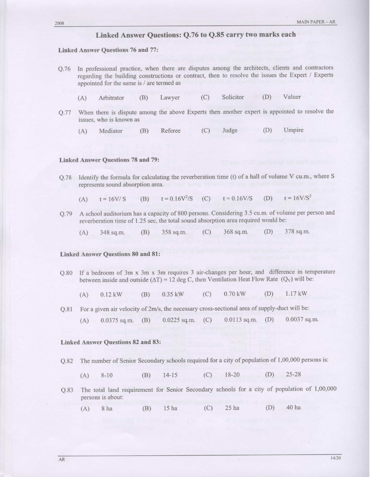 GATE Exam Question Paper 2008 Architecture and Planning 14
