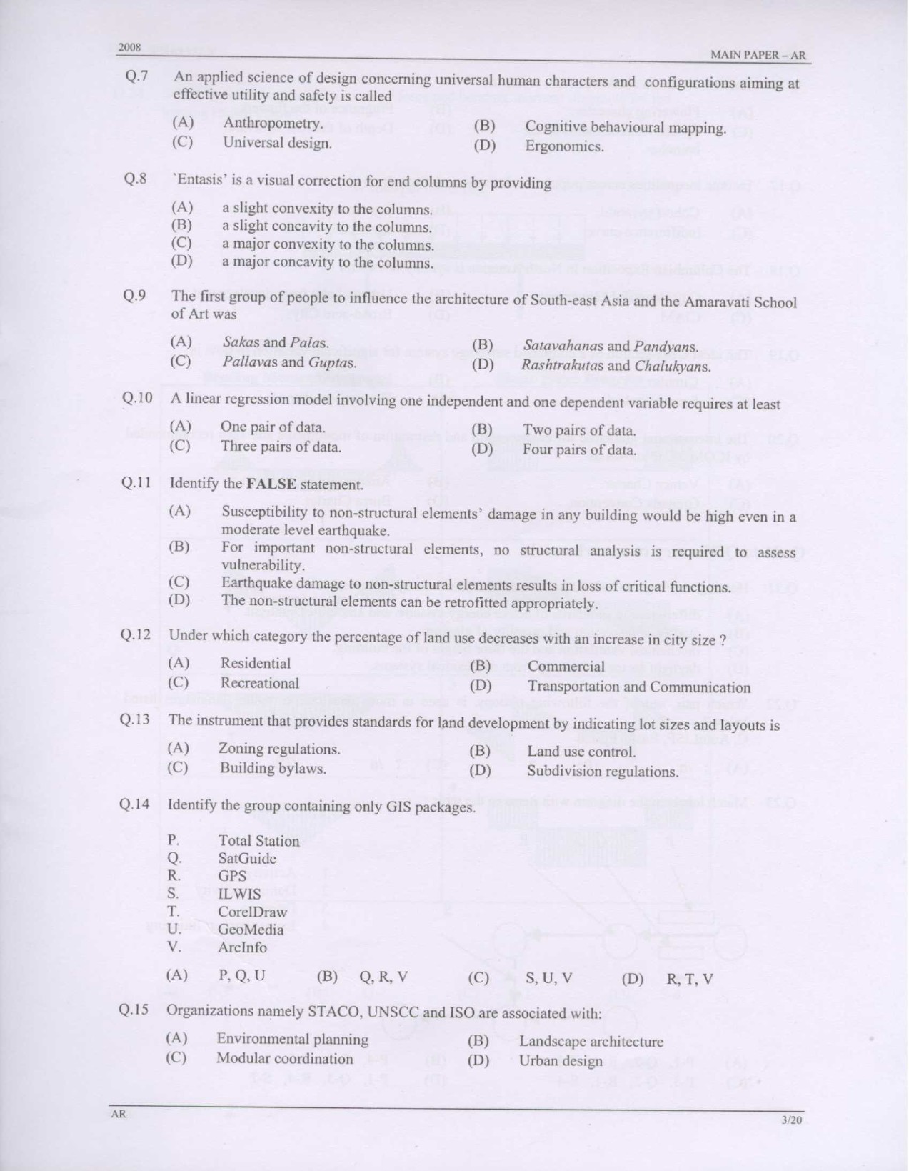 GATE Exam Question Paper 2008 Architecture and Planning 3