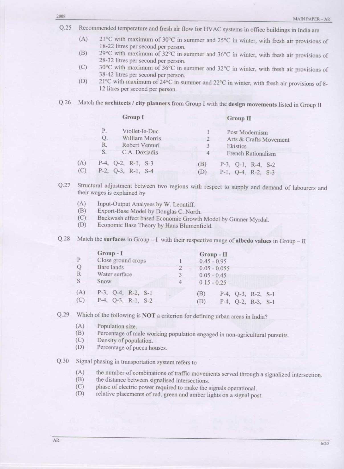 GATE Exam Question Paper 2008 Architecture and Planning 6