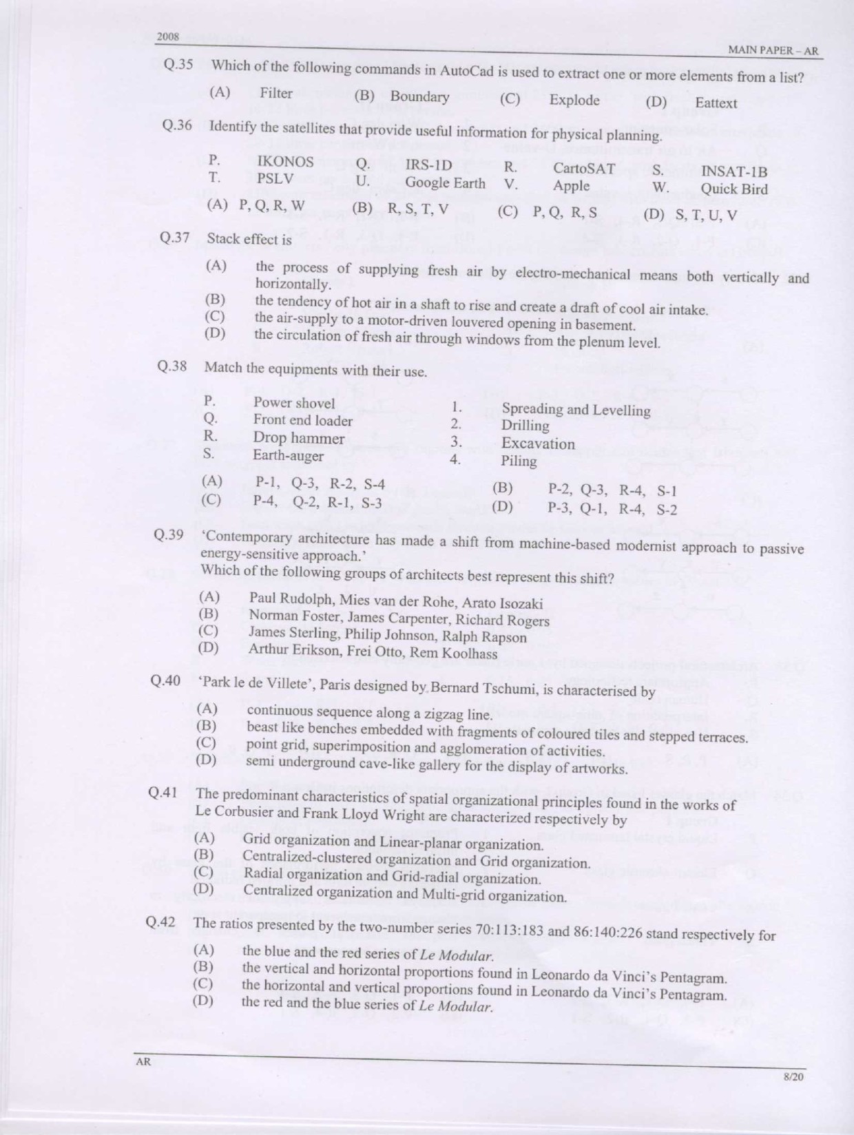 GATE Exam Question Paper 2008 Architecture and Planning 8