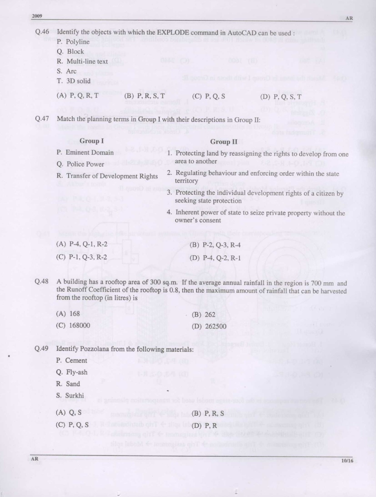 GATE Exam Question Paper 2009 Architecture and Planning 10