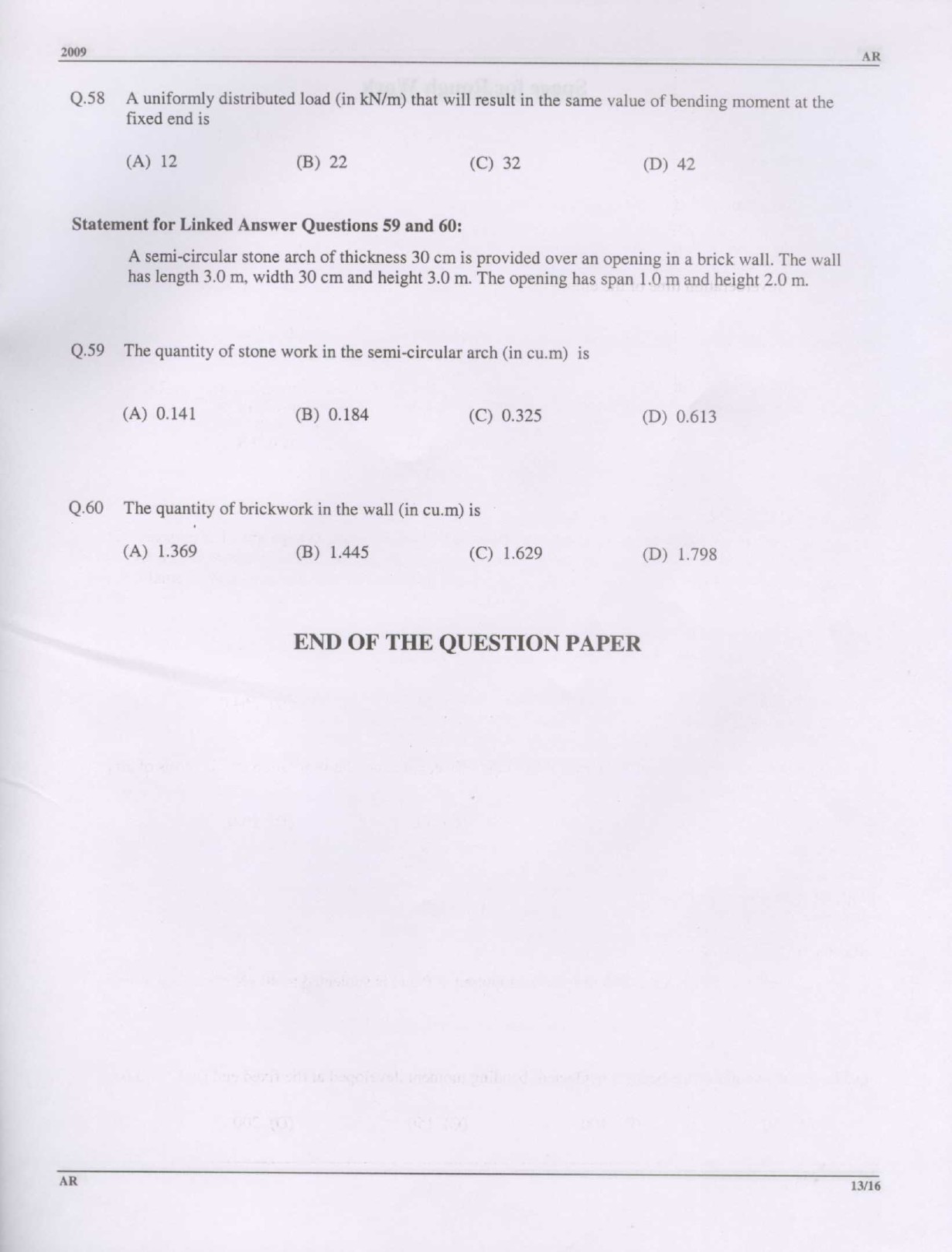 GATE Exam Question Paper 2009 Architecture and Planning 13