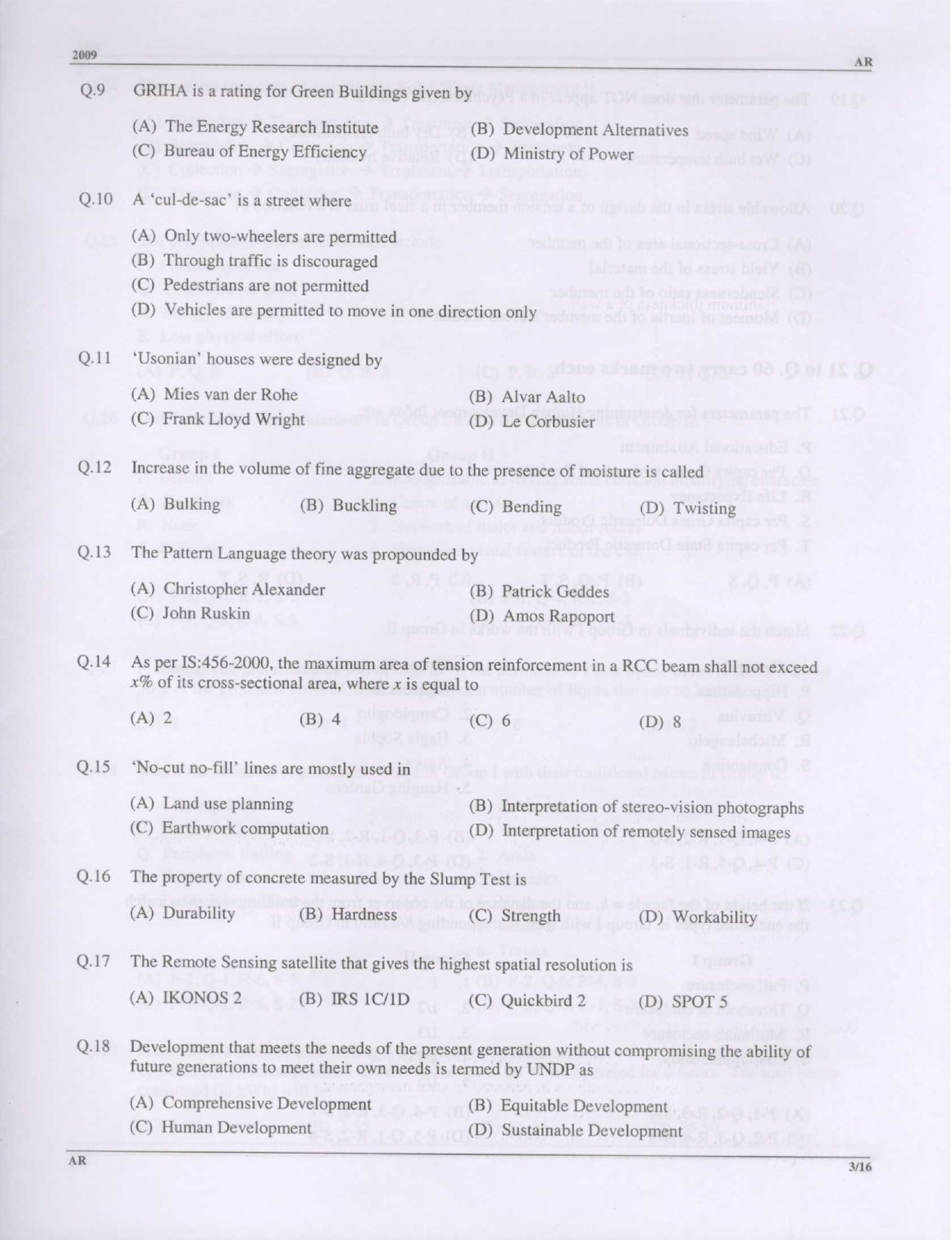 GATE Exam Question Paper 2009 Architecture and Planning 3