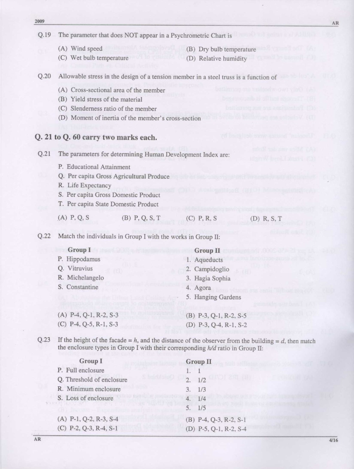 GATE Exam Question Paper 2009 Architecture and Planning 4