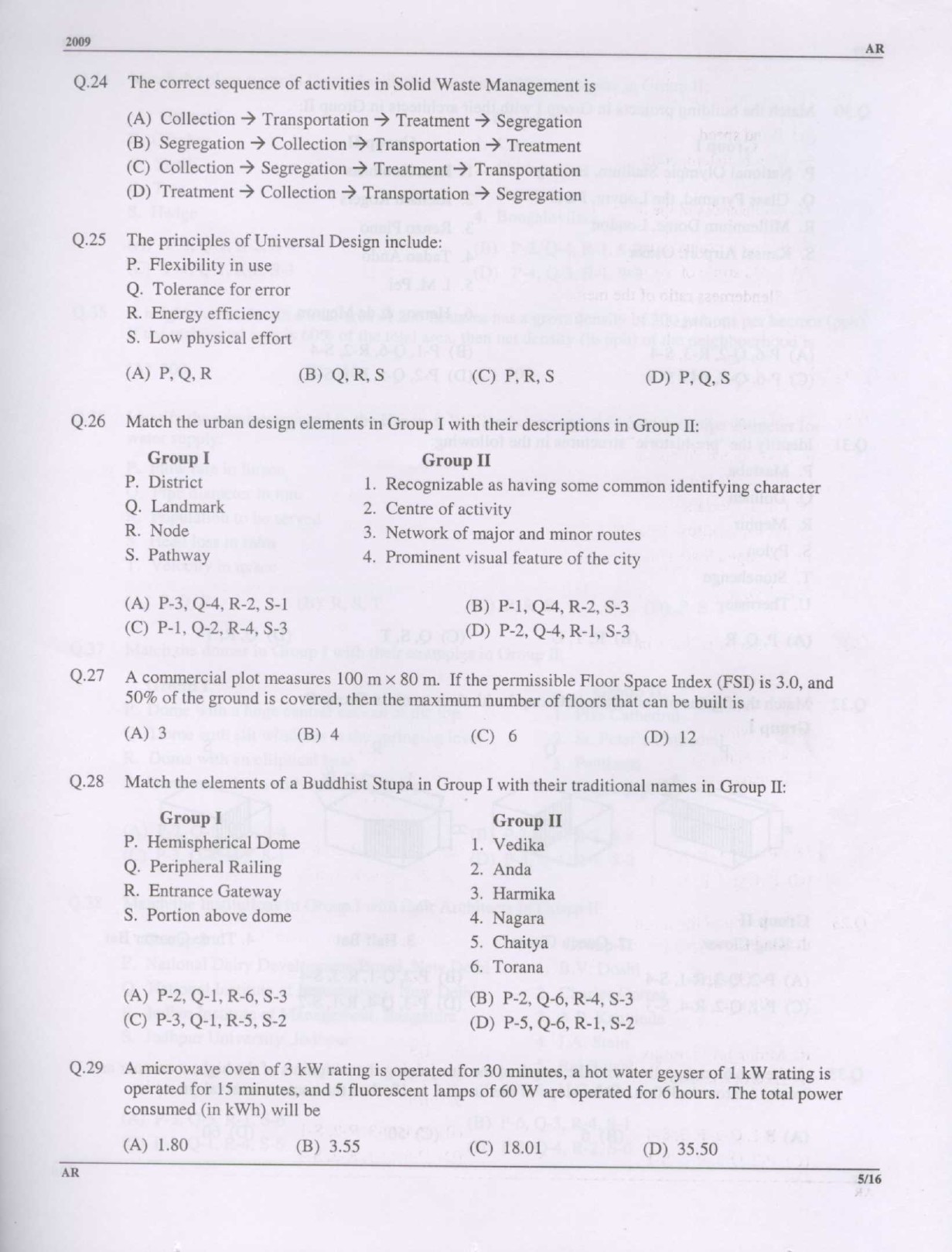 GATE Exam Question Paper 2009 Architecture and Planning 5