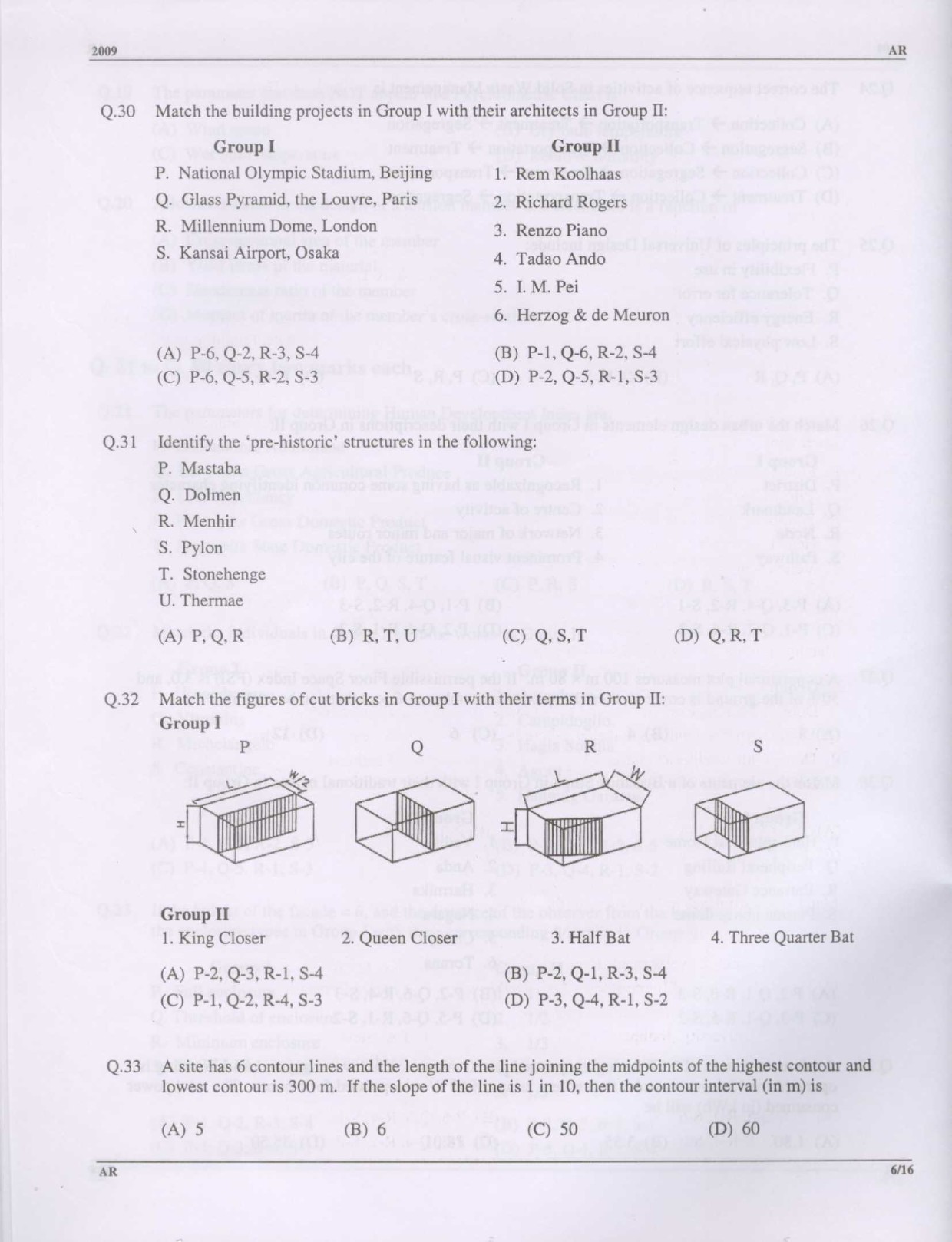 GATE Exam Question Paper 2009 Architecture and Planning 6