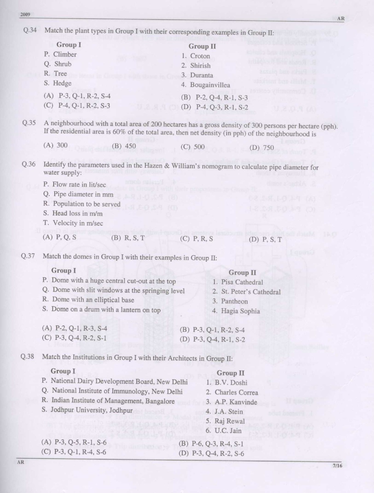 GATE Exam Question Paper 2009 Architecture and Planning 7