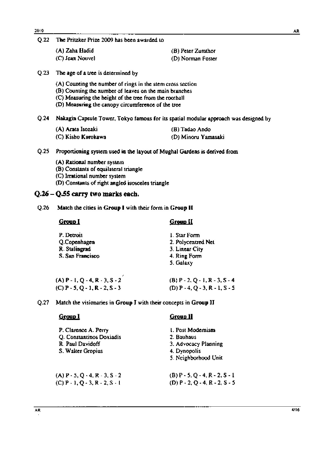 GATE Exam Question Paper 2010 Architecture and Planning 4