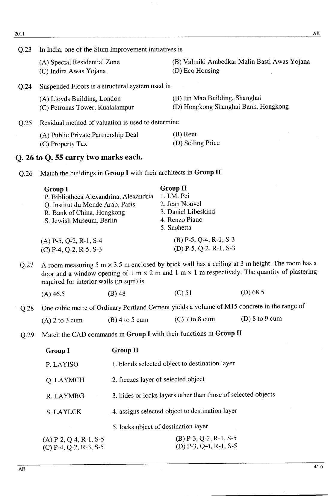 GATE Exam Question Paper 2011 Architecture and Planning 4