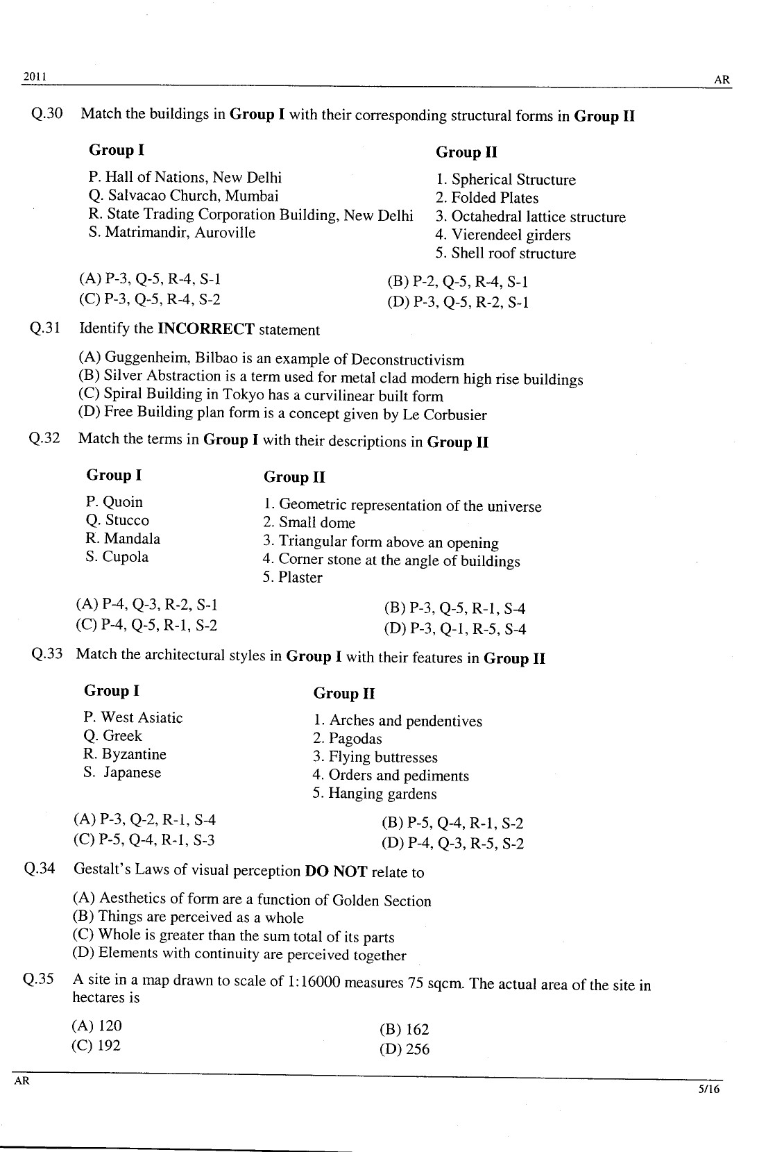 GATE Exam Question Paper 2011 Architecture and Planning 5