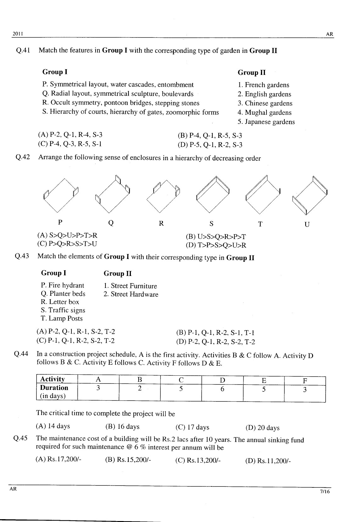 GATE Exam Question Paper 2011 Architecture and Planning 7