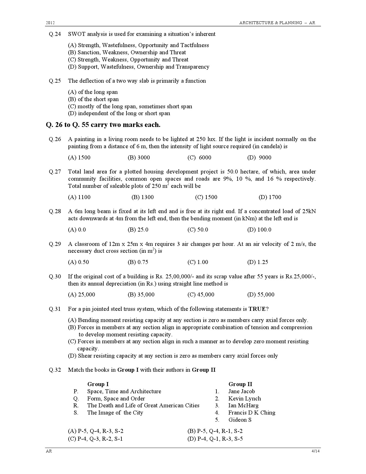 GATE Exam Question Paper 2012 Architecture and Planning 4